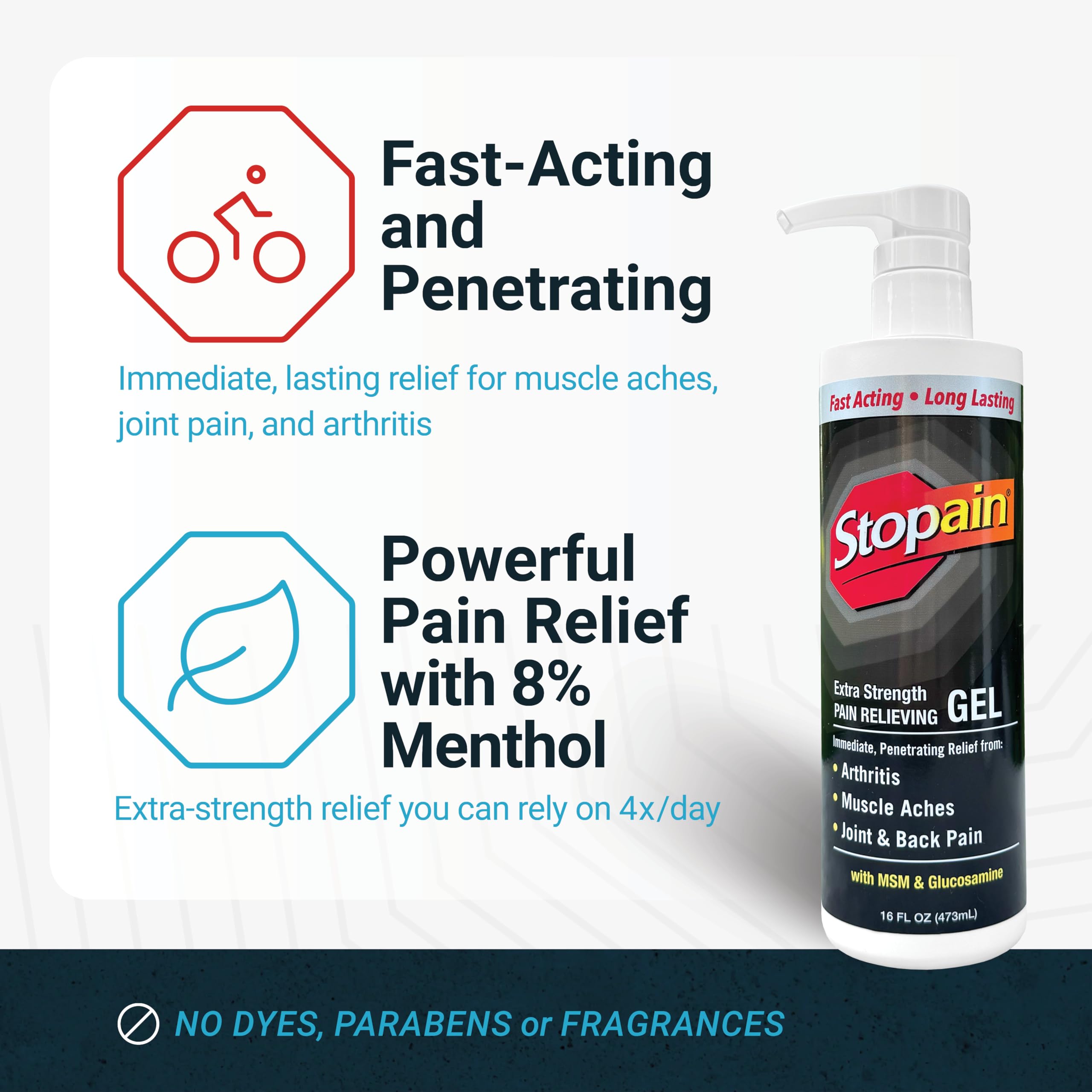 Stopain Pain Relief Gel 16oz, USA Made, Max Strength Fast Acting with Menthol, MSM, Glucosamine for Joint Pain, Back Pain, Arthritis, Knee, Neck Pain, HSA FSA Approved OTC Topical Analgesic Product Stopain buy supplements canada