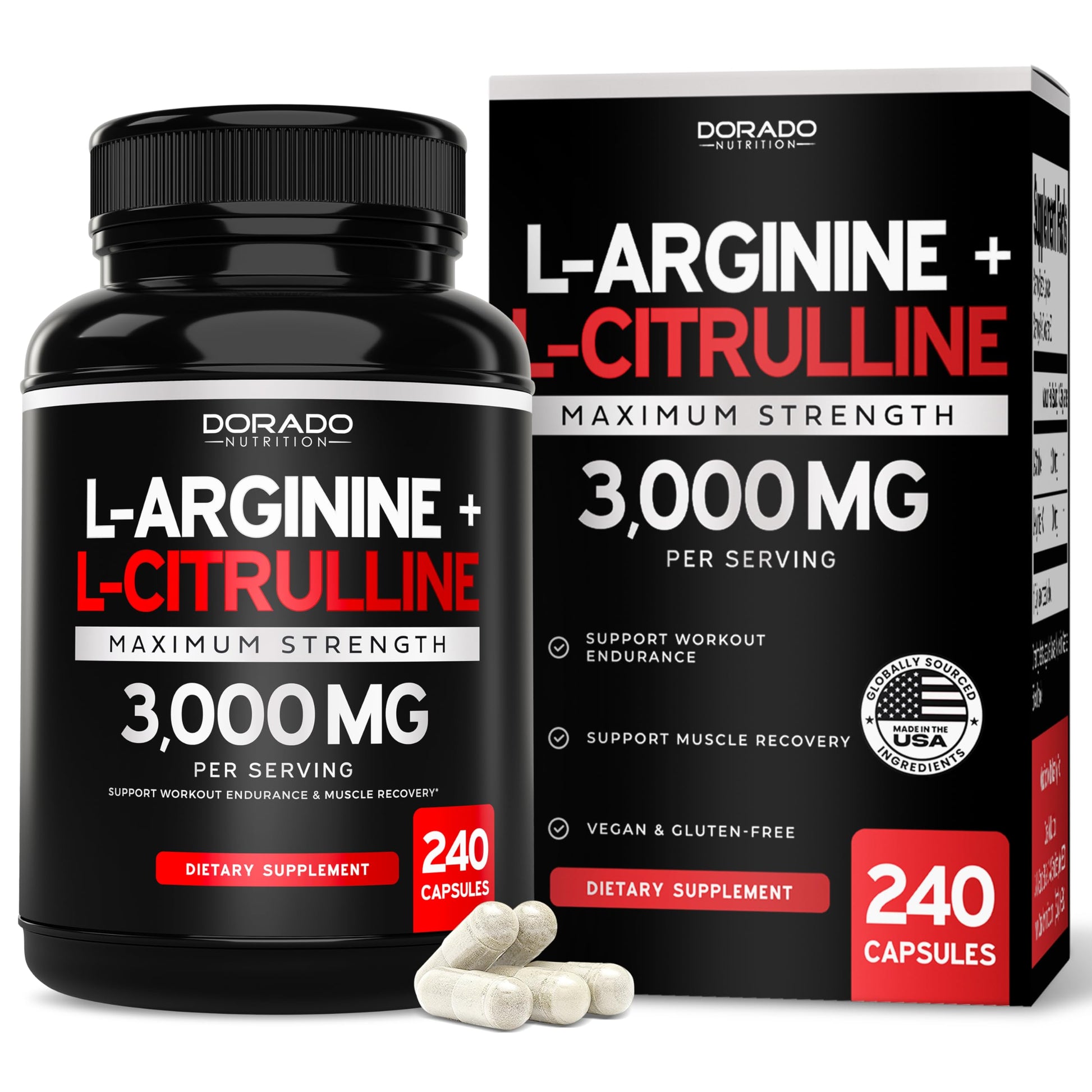 L Arginine L Citrulline Supplement 3000mg (240 Capsules) Nitric Oxide Pills for Men - Stamina, Endurance, Performance for Workouts - NO Supplements for Men DORADO NUTRITION buy supplements canada