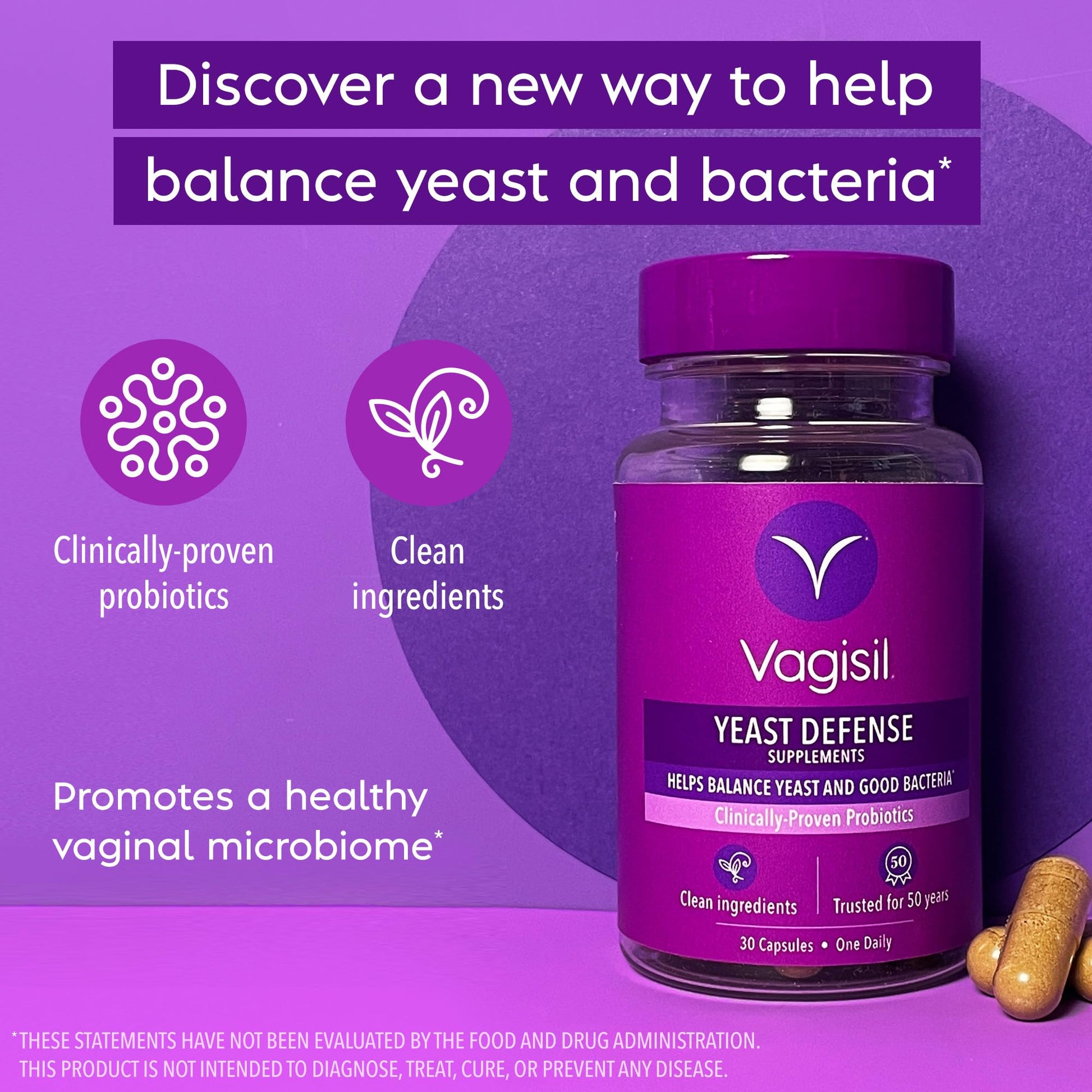 Vagisil Yeast Defense Supplements, Helps Balance Yeast and Good Bacteria, Clinically-Proven Probiotics Vagisil buy supplements canada