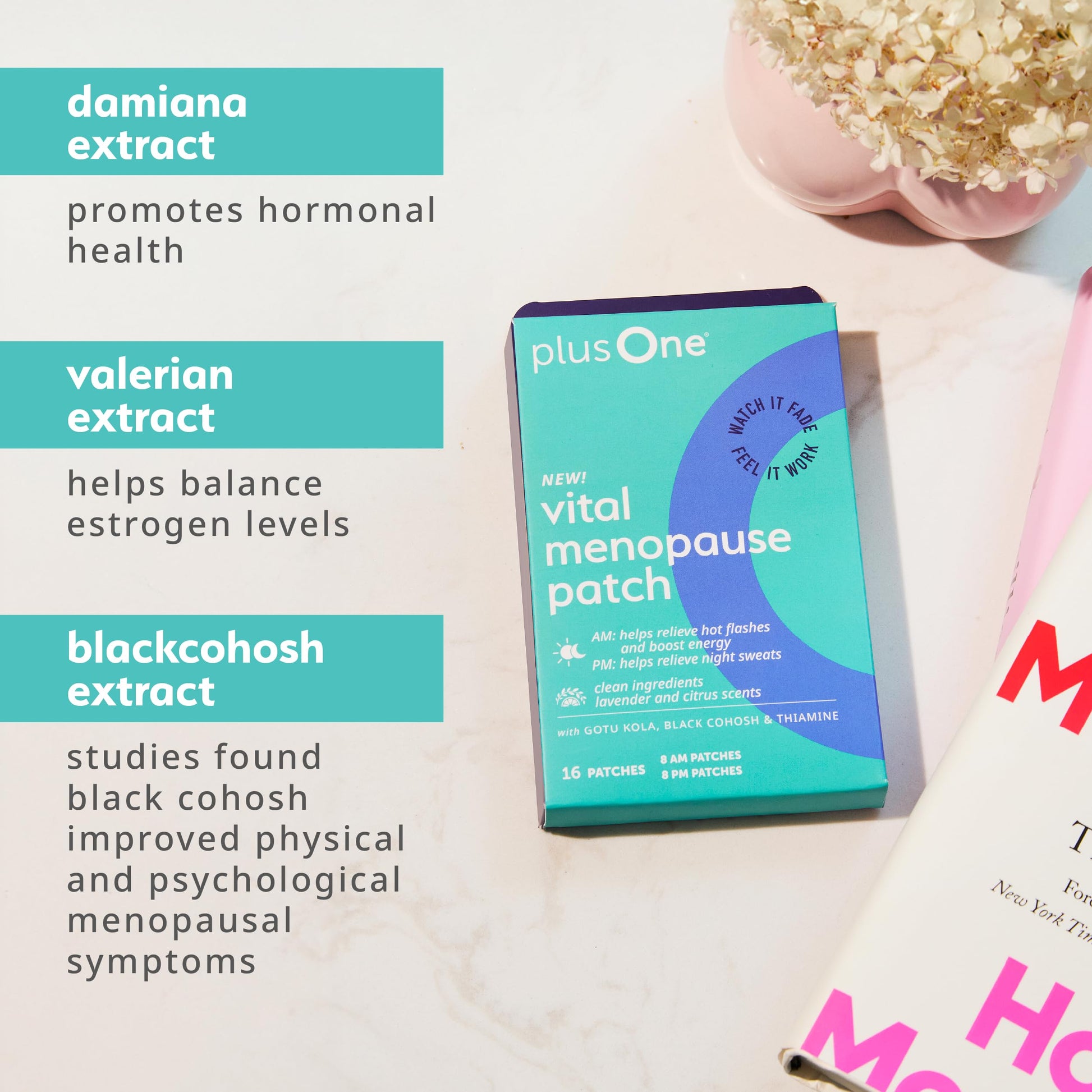 plusOne Vital Menopause Patches AM & PM – Hot Flash & Night Sweat Support – Promotes Energy & Sleep – Herbal Arjuna Daily Patches – 16ct plusOne buy supplements canada