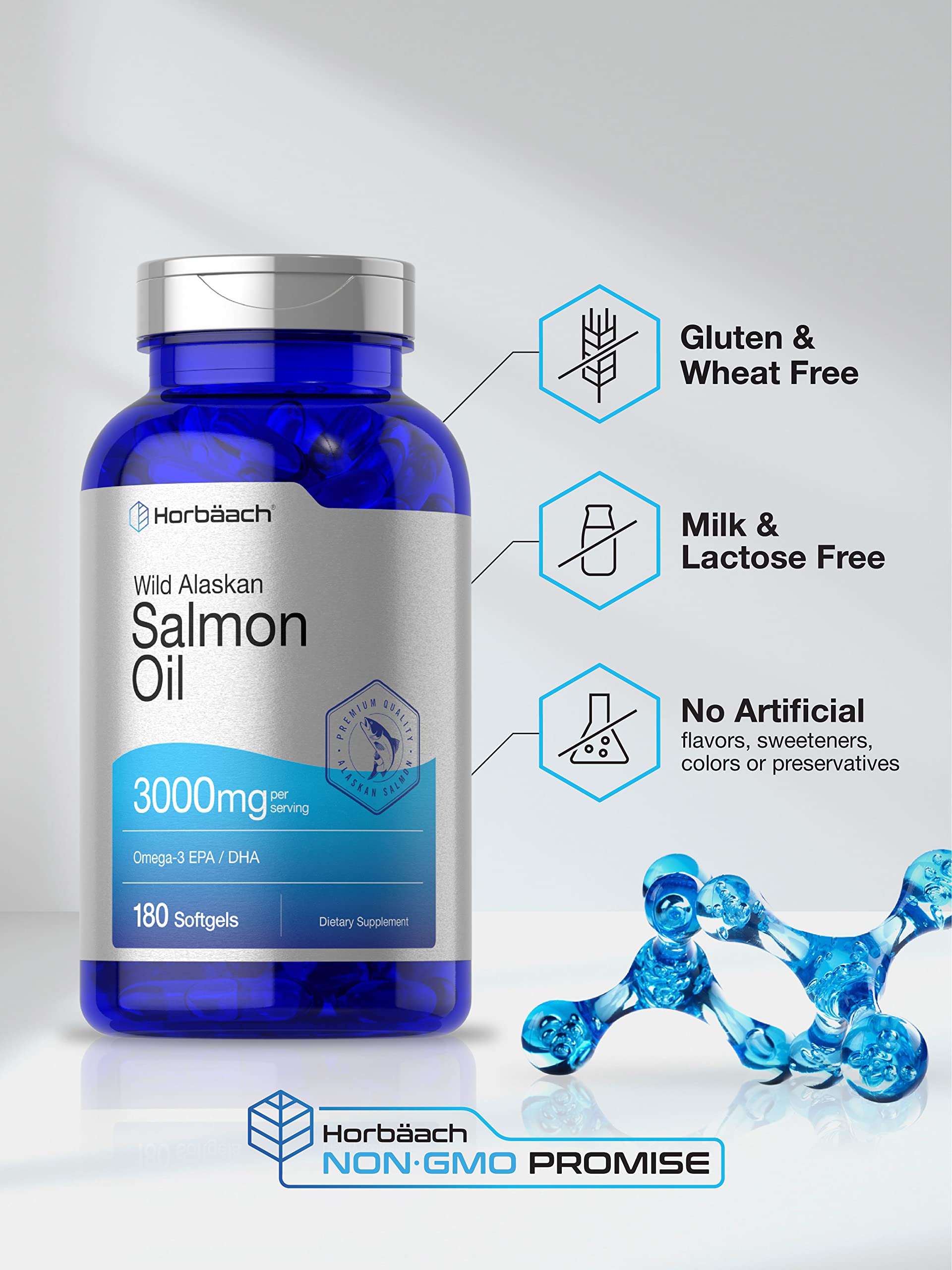 Wild Alaskan Salmon Fish Oil | 180 Softgel Capsules | Gluten Free, Non-GMO | High Potency Horbäach buy supplements canada