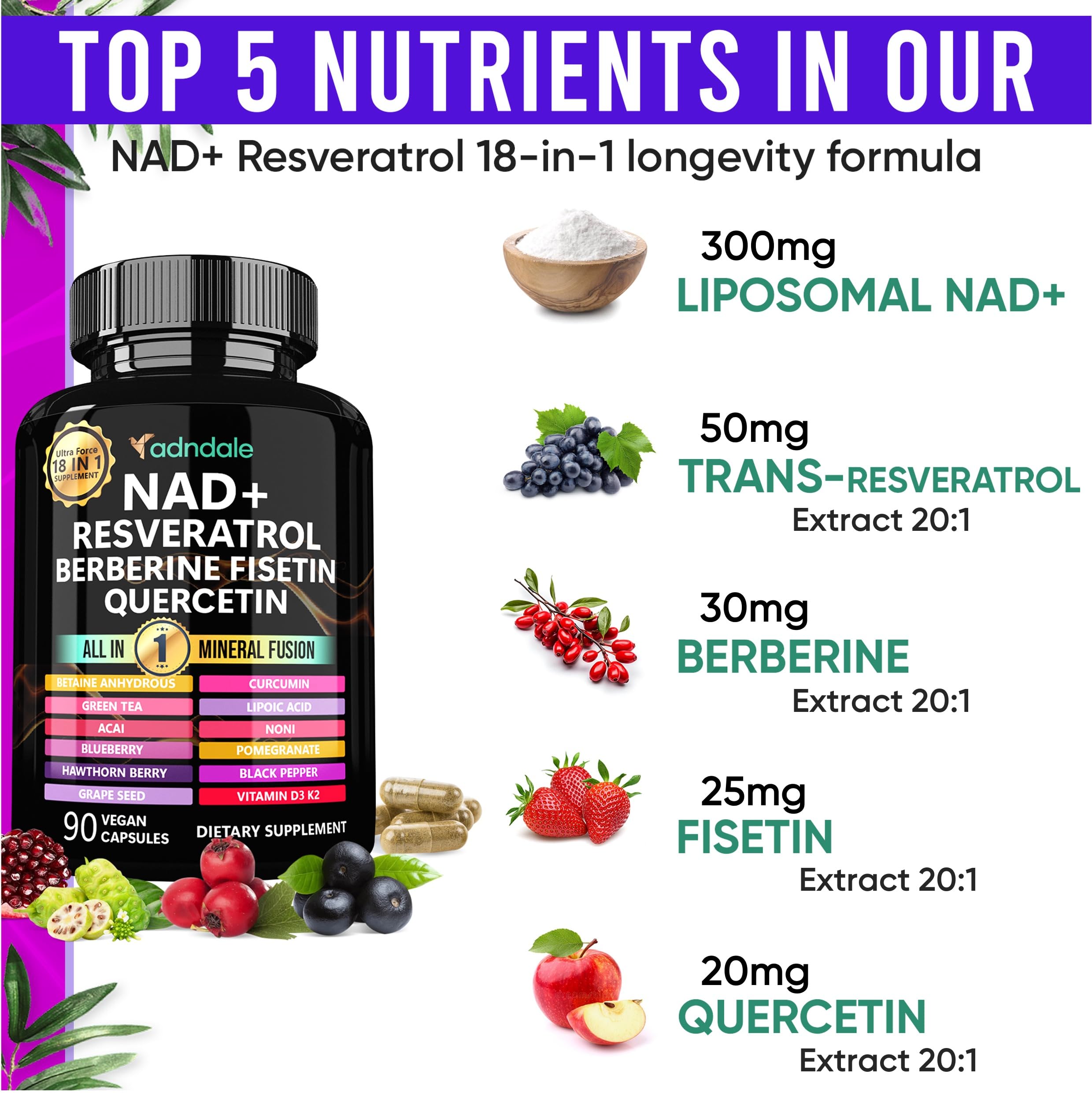 Adndale Liposomal NAD Supplement. Longevity Formula NMN Supplement Alternative. 90CT Advanced NAD+ Resveratrol Adndale buy supplements canada
