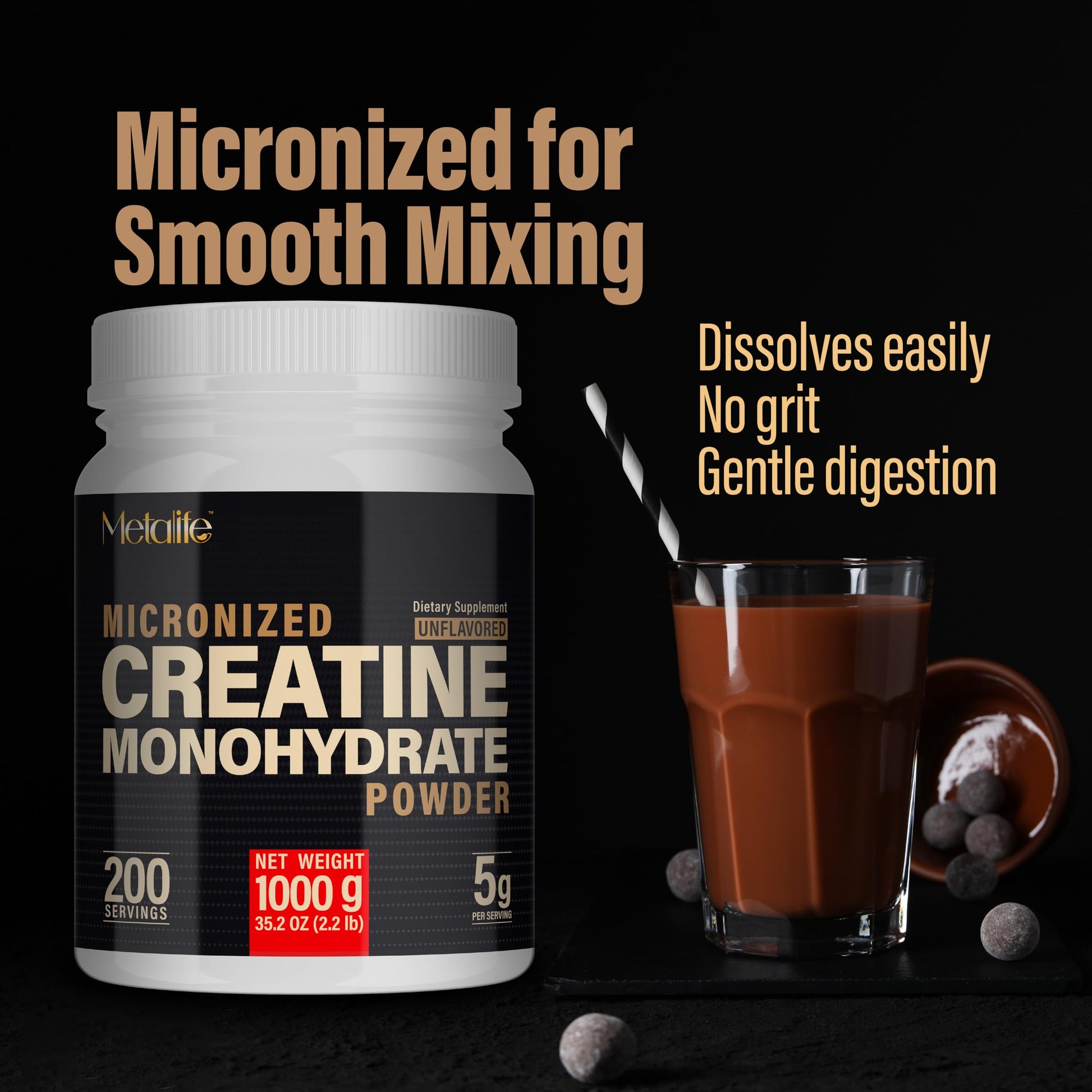 METALIFE 100% Pure Creatine Monohydrate Powder 200 Servings, Micronized Powder, Muscle Growth, Unflavored, Ideal for Athletes & Fitness Enthusiasts, METALIFE buy supplements canada