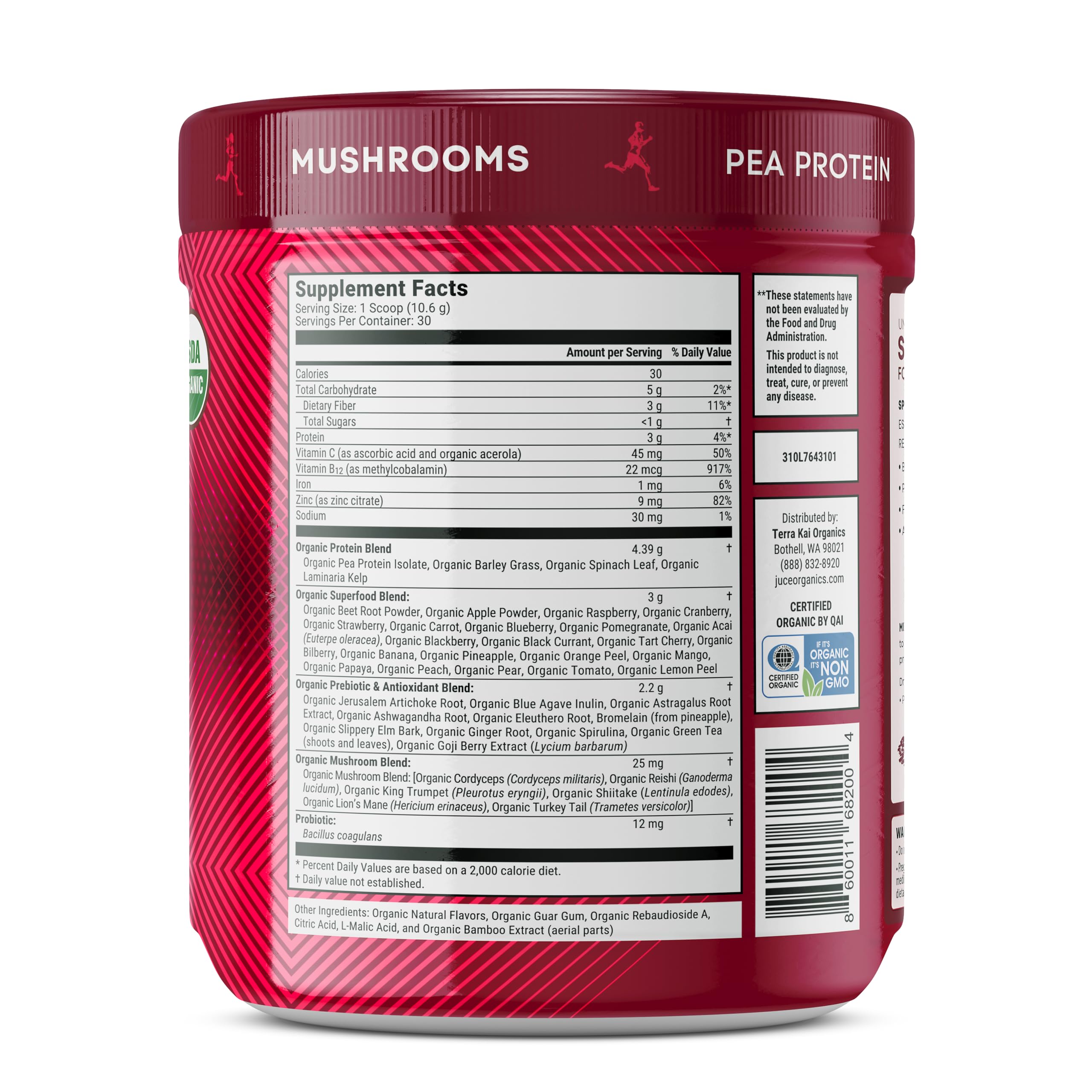 Terra Kai Organics Juce SR7 Sport Reds Organic Fruit & Veggies w/Pea Protein | 43 Superfoods, Antioxidants, Mushrooms, Beets, Herbal Adaptogens, Probiotic, Fiber, Garden Berry Flavor (30 Servings) Terra Kai Organics buy supplements canada
