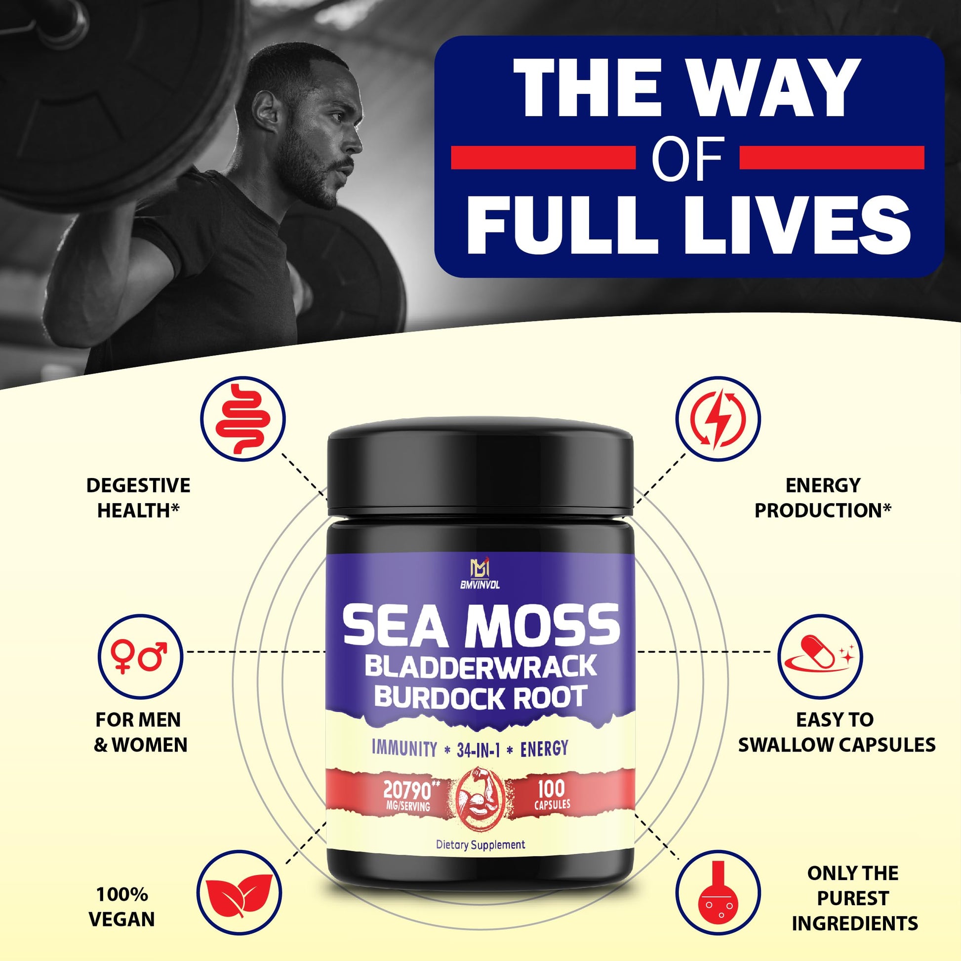 BMVINVOL 100 Capsules - Sea Moss Capsules 20790mg with Bladderwrack, Burdock BMVINVOL buy supplements canada