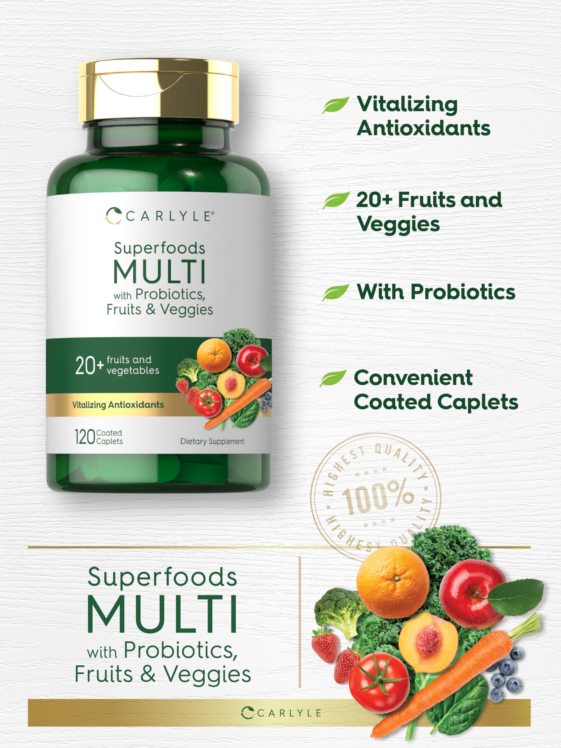 Carlyle Fruits and Veggies Supplement | 120 Count | Superfood Multivitamin with Probiotics | Made with 20 Fruits and Vegetables | Non-GMO & Gluten Free Carlyle buy supplements canada