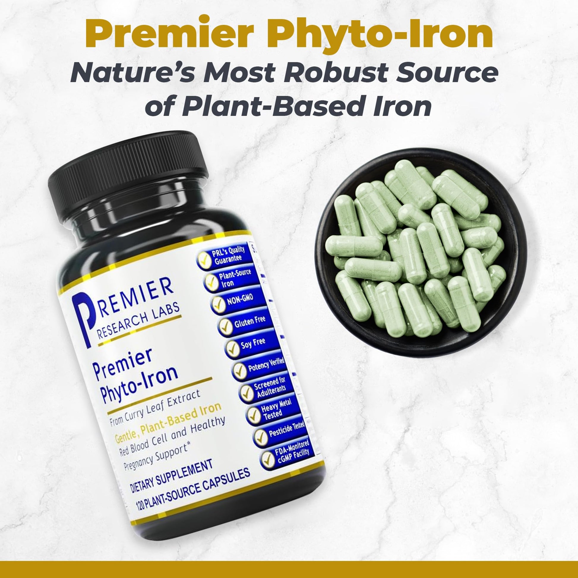 Premier Research Labs Phyto-Iron - Plant Based Iron for Men & Women for Blood Support, Curry Leaves Supplement, Iron Supplements, Non-Heme Iron, 18mg Iron Per Serving - 120 Vegetarian Capsules Premier Research Labs buy supplements canada