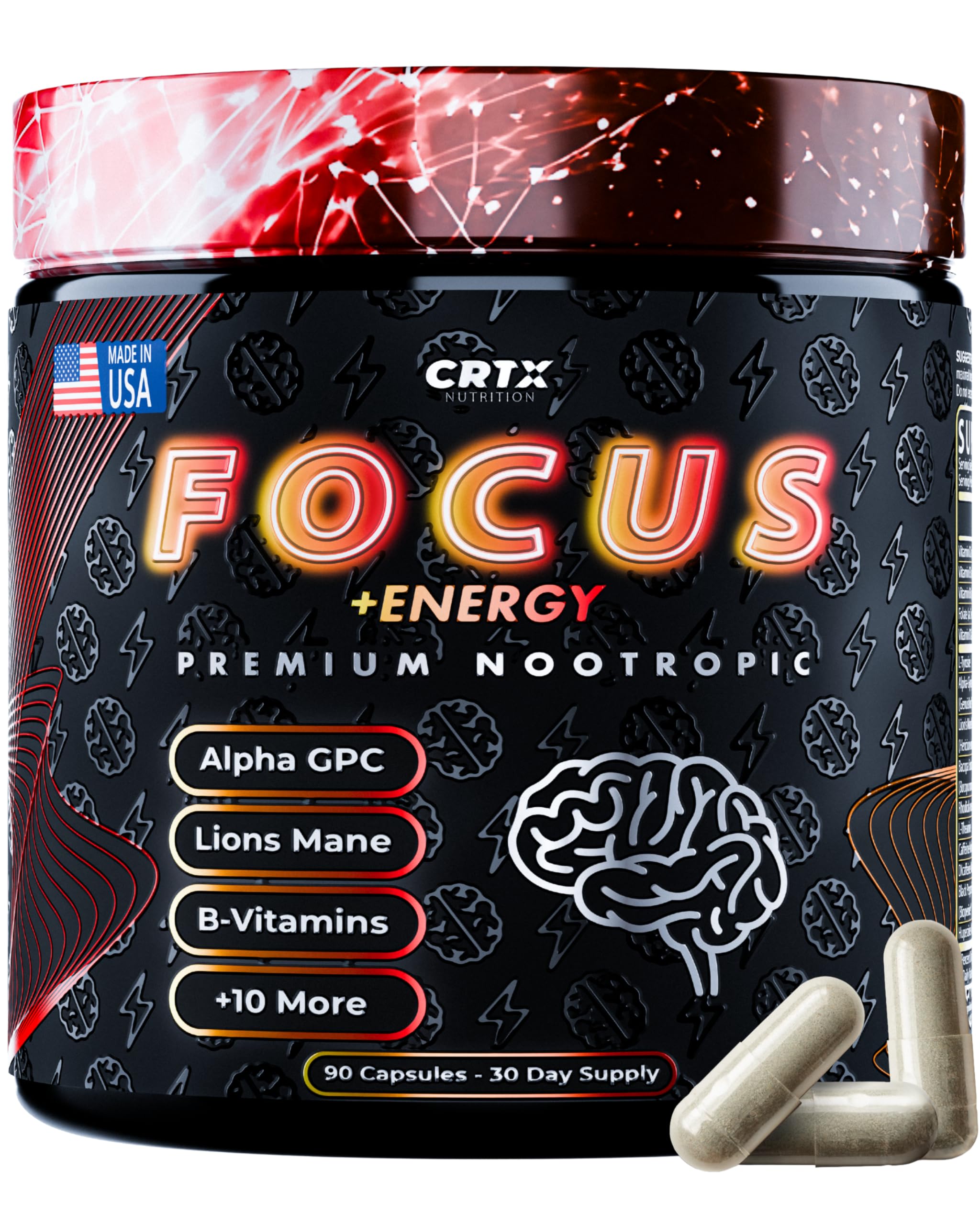 Nootropic Strongest Focus Supplement - Clinically Backed Ingredients Made in USA - Scientifically Backed Doses - Supplement for Brain Fog - AlphaGPC, Lions Mane, Rhodiola and More 10:1 90 Capsules CRTX Nutrition buy supplements canada