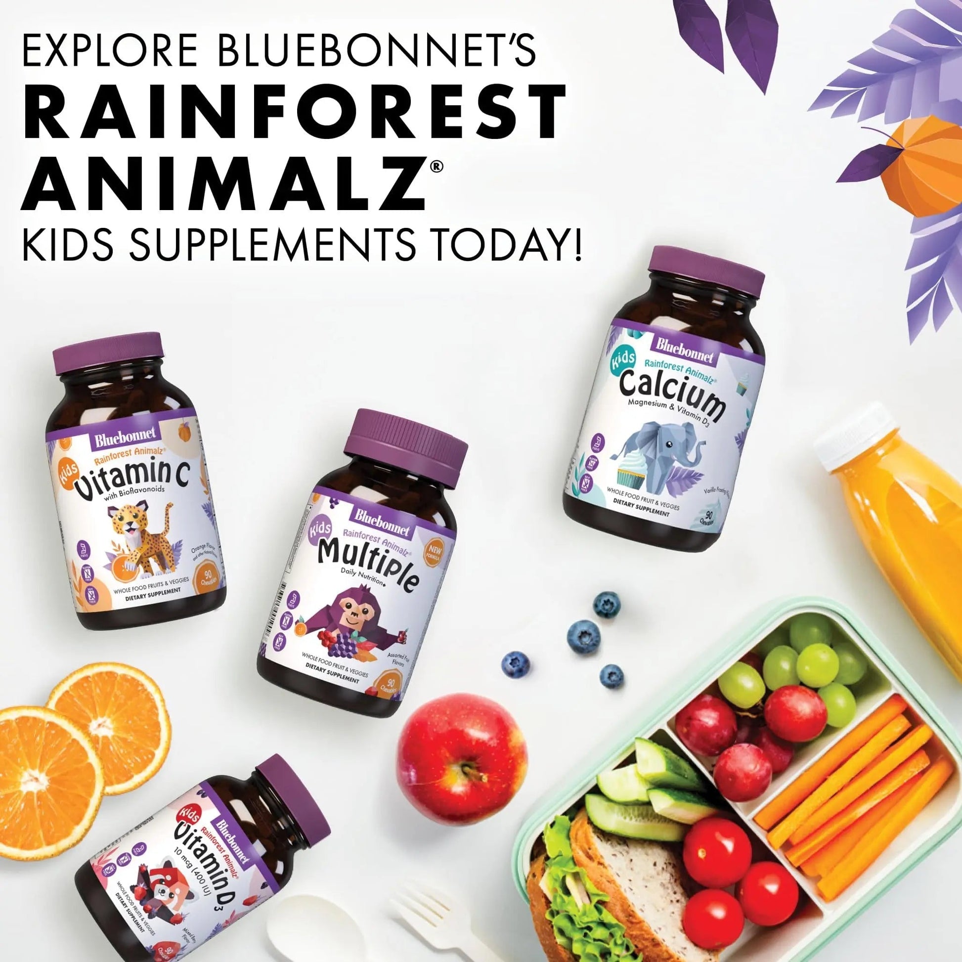 Bluebonnet Nutrition Rainforest Animalz Whole Food Based Multiple Chewable Tablets, Kids Multivitamin & Mineral, Vitamin C, D3, Iron BlueBonnet buy supplements canada