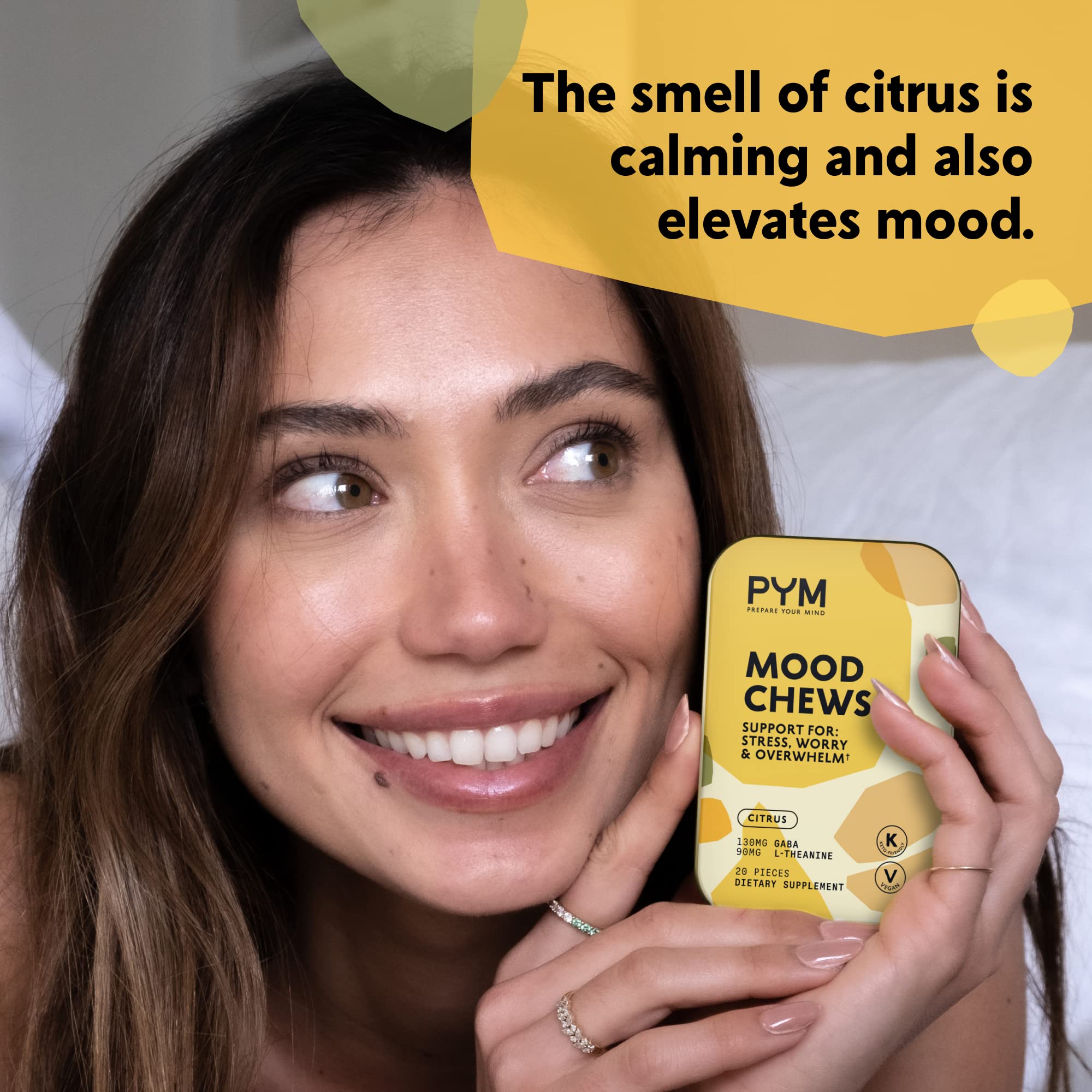 PYM Citrus Mood Chews Support for Stress, Worry & Overwhelm, 120 Count | 130mg GABA, 90mg L-Theanine | Vegan, Non-GMO, Gluten-Free, No Added Sugar | All-Natural Mood Balance Supplement Made in USA PYM Health buy supplements canada