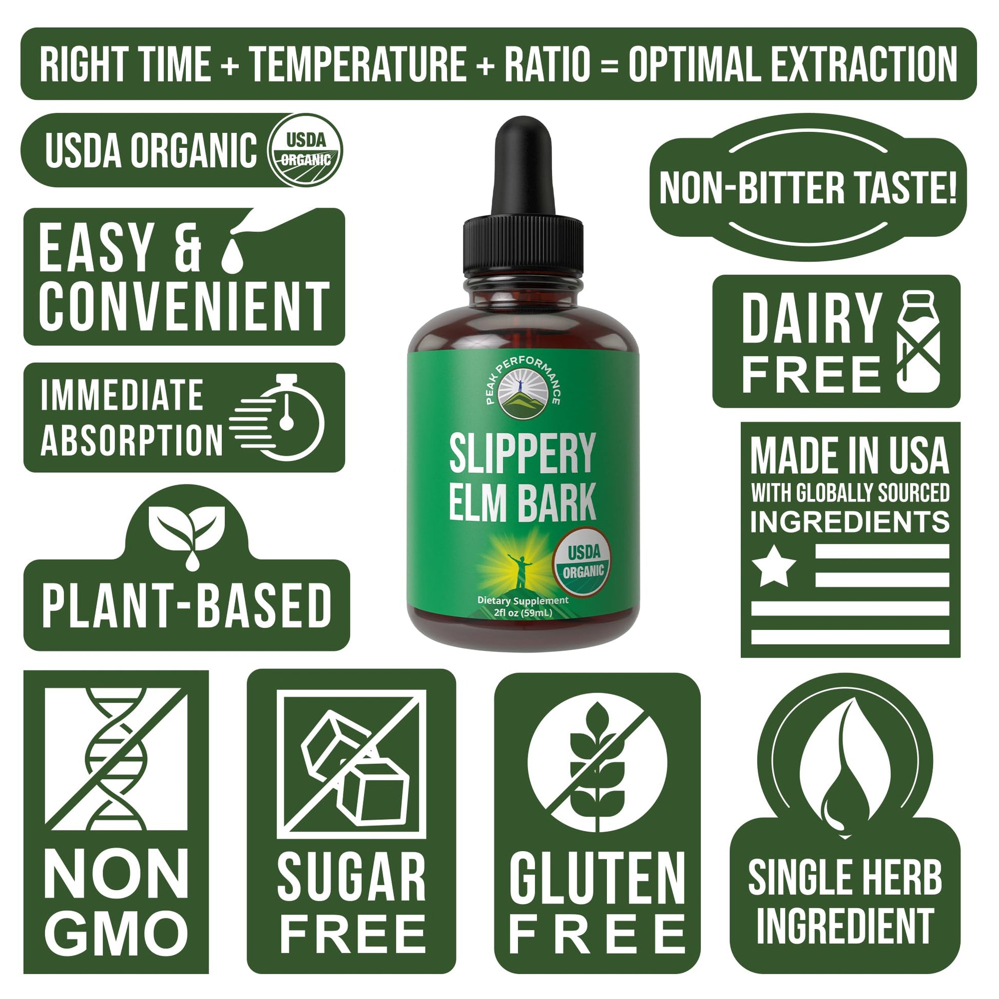 Slippery Elm Bark USDA Organic Vegan Liquid Drops. Extract with High Bioavailability for Women, Men, Kids. for Sore Throat, Irritated Stomach. Zero Sugar, Gluten Free, Tincture Supplement No Capsules Peak Performance buy supplements canada