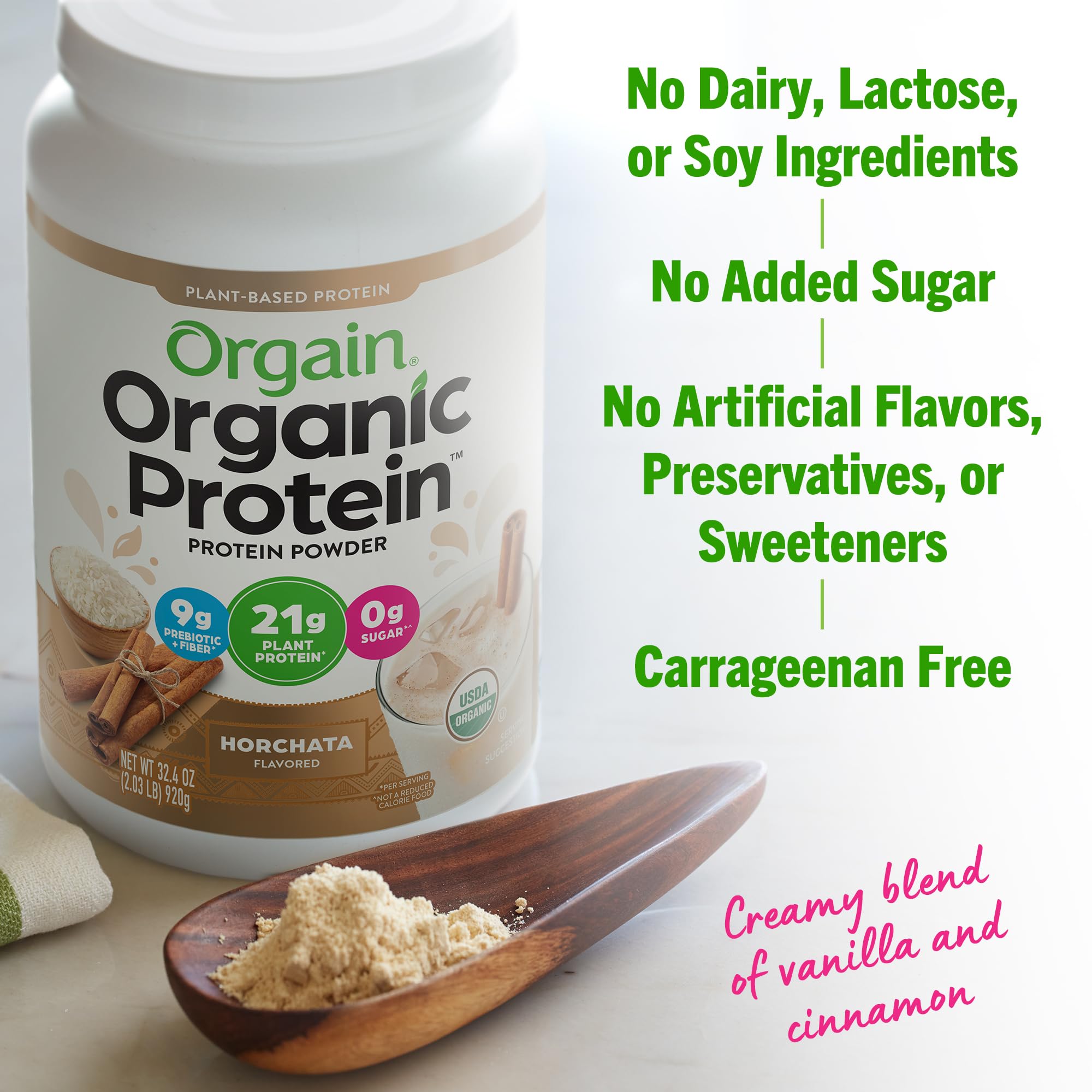 Orgain Organic Vegan Protein Powder, Horchata - 21g of Plant Based Protein, Low Net Orgain buy supplements canada