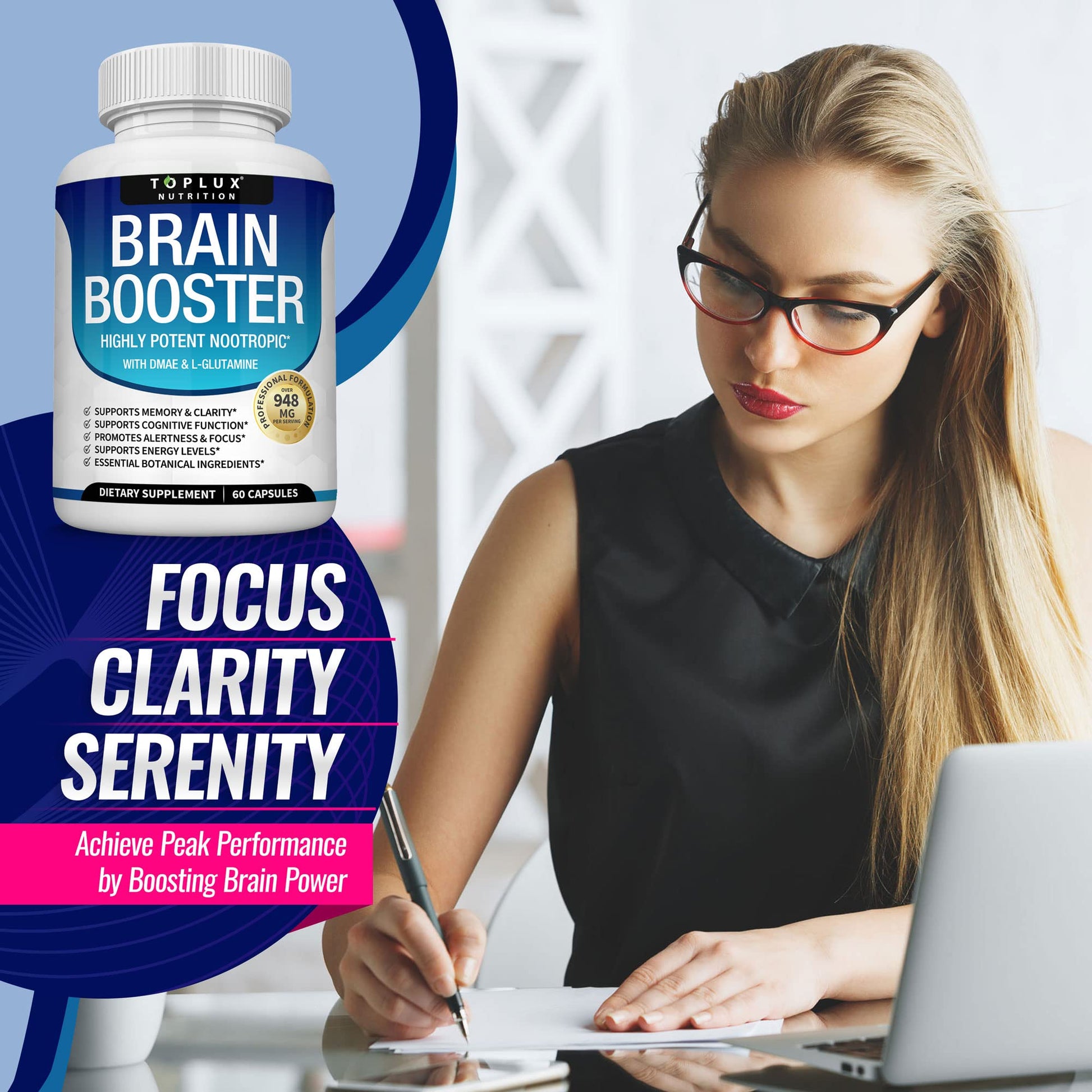 Toplux Brain Supplement Nootropic – Brain Pills Vitamin with DMAE, Bacopa Monnieri, L-Gutamine, for Men Women, 60 Capsules, Nutrition Toplux buy supplements canada