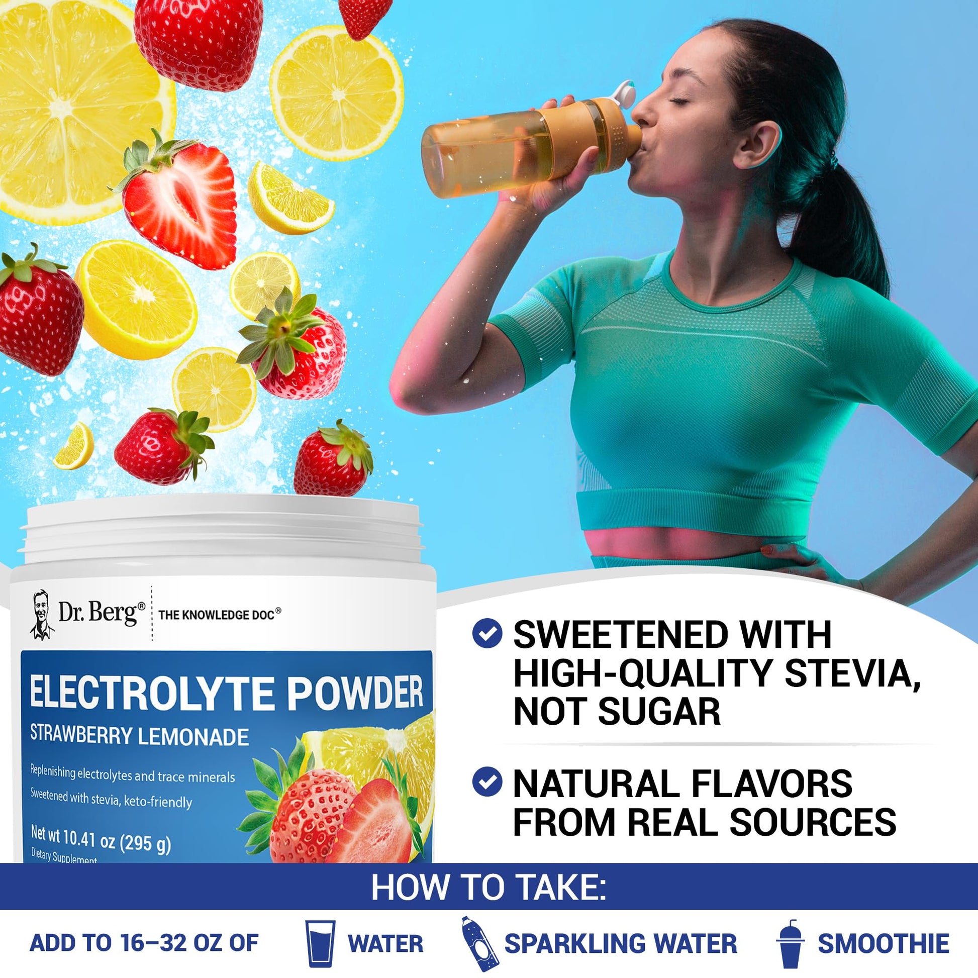 Dr. Berg Zero Sugar Hydration Keto Electrolyte Powder - Enhanced w/ 1000 mg of Potassium & Real Pink Himalayan Salt (NOT Table Salt) - Strawberry Lemonade Hydration Drink Supplement - 50 Servings Dr. Berg Nutritionals buy supplements canada