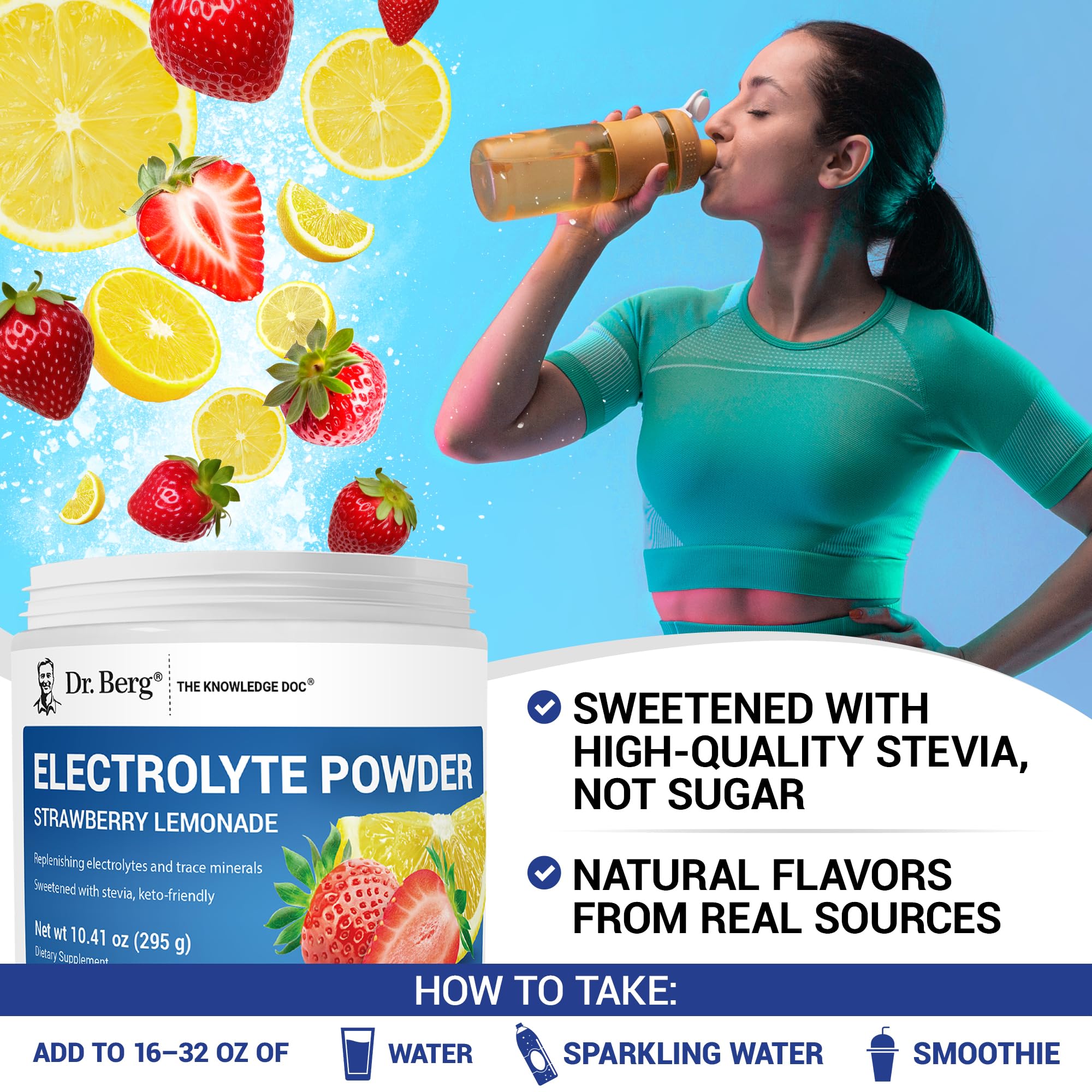 Dr. Berg Zero Sugar Hydration Keto Electrolyte Powder - Enhanced w/ 1000 mg of Potassium & Real Pink Himalayan Salt (NOT Table Salt) - Strawberry Lemonade Hydration Drink Supplement - 50 Servings Dr. Berg Nutritionals buy supplements canada