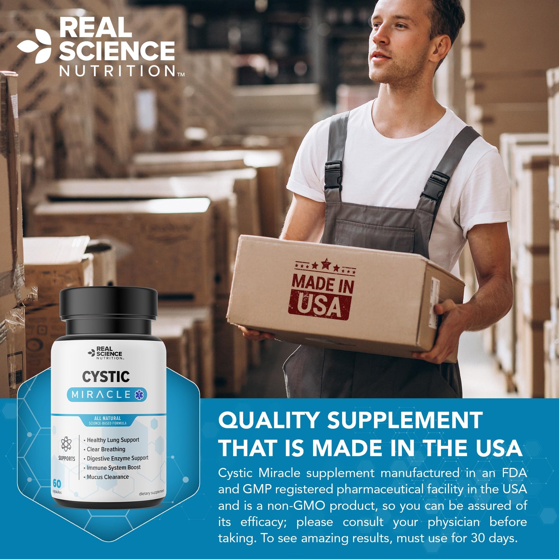 Real Science Cystic Miracle - Lung Support Supplement for Breathing Support and Mucus Clearance – with Vinitrox & GABA to Help Clear Lungs and Aid Respiratory Health, Made in USA, 60 Caps Real Science Nutrition buy supplements canada
