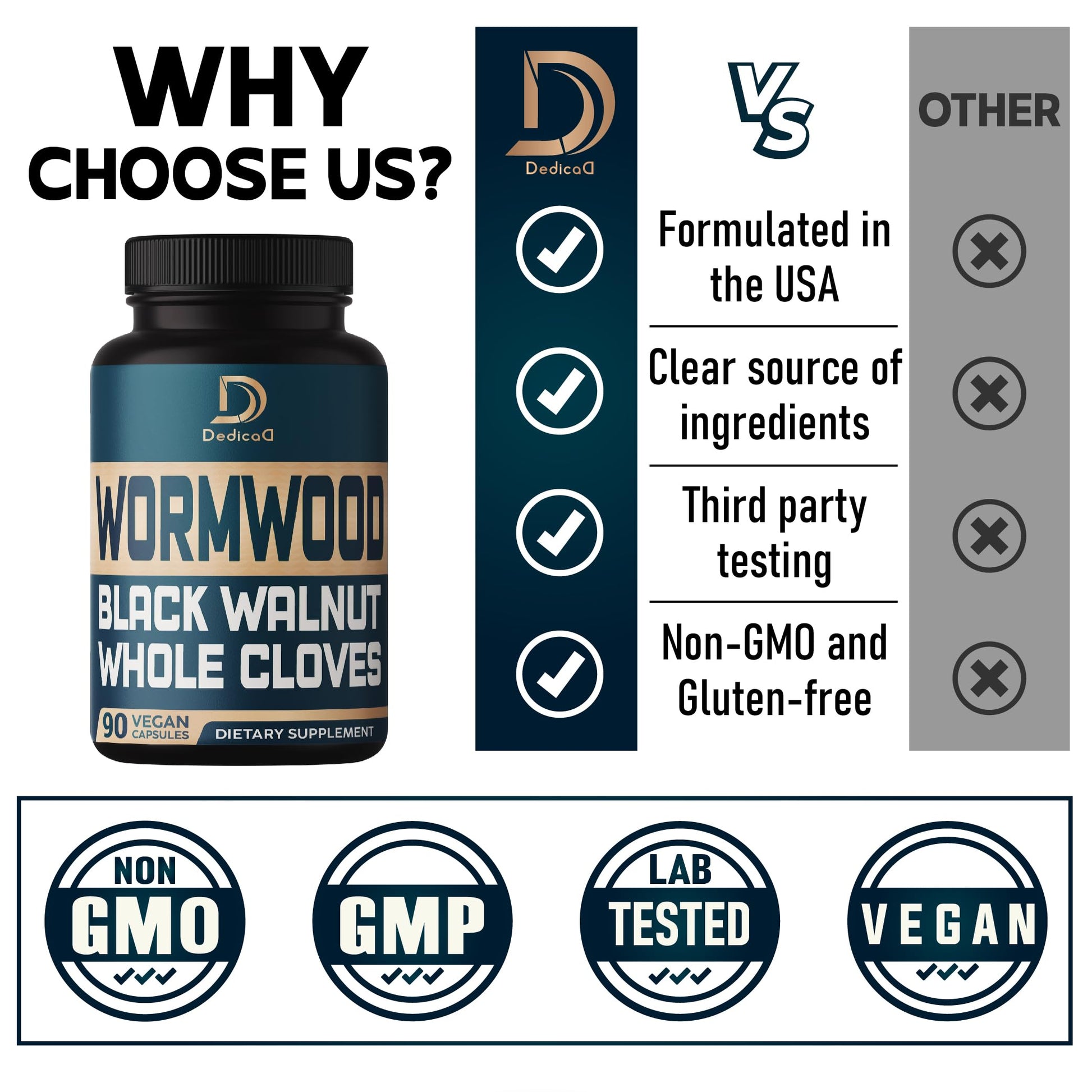 DEDICAD 12in1 Wormwood Black Walnut Clove Capsules - Immune, and Mood Support - 3 Month Supply - 90 Vegan Capsules DEDICAD buy supplements canada