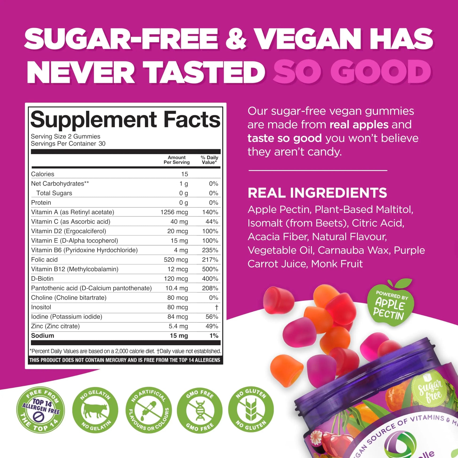 NUTRAMIN Daily Vegan Keto Multivitamin Gummies Non-GMO Natural Vitamin C D + Zinc for Immunity, Plant-Based, Sugar-Free, Nut-Free Nutracelle buy supplements canada