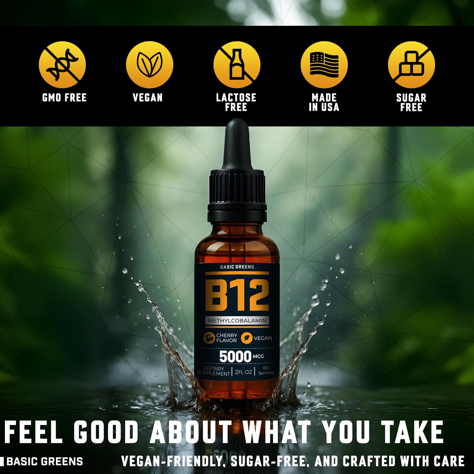Vitamin B12 Sublingual Liquid Drops 5000 mcg – Vegan Methyl B-12 Supplement for Energy & Focus – B 12 Vitamin for Women & Men BASIC GREENS buy supplements canada