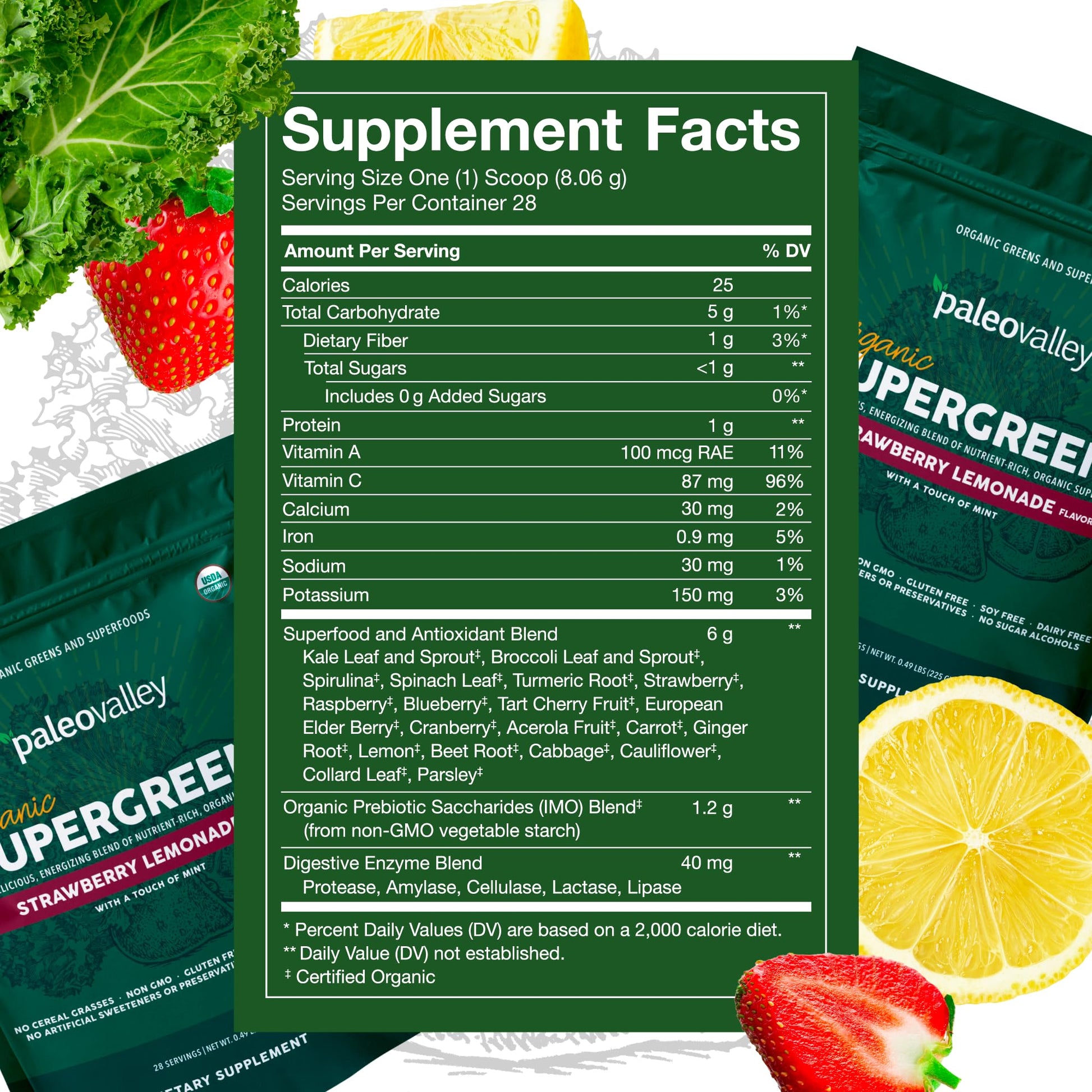 Paleovalley Organic Supergreens - Organic Greens Powder Superfood for Immune Support - Paleo Green Powder Blend - 28 Servings - 23 Superfoods - Gluten Free, No Cereal Grasses, Soy or Grain Paleovalley buy supplements canada