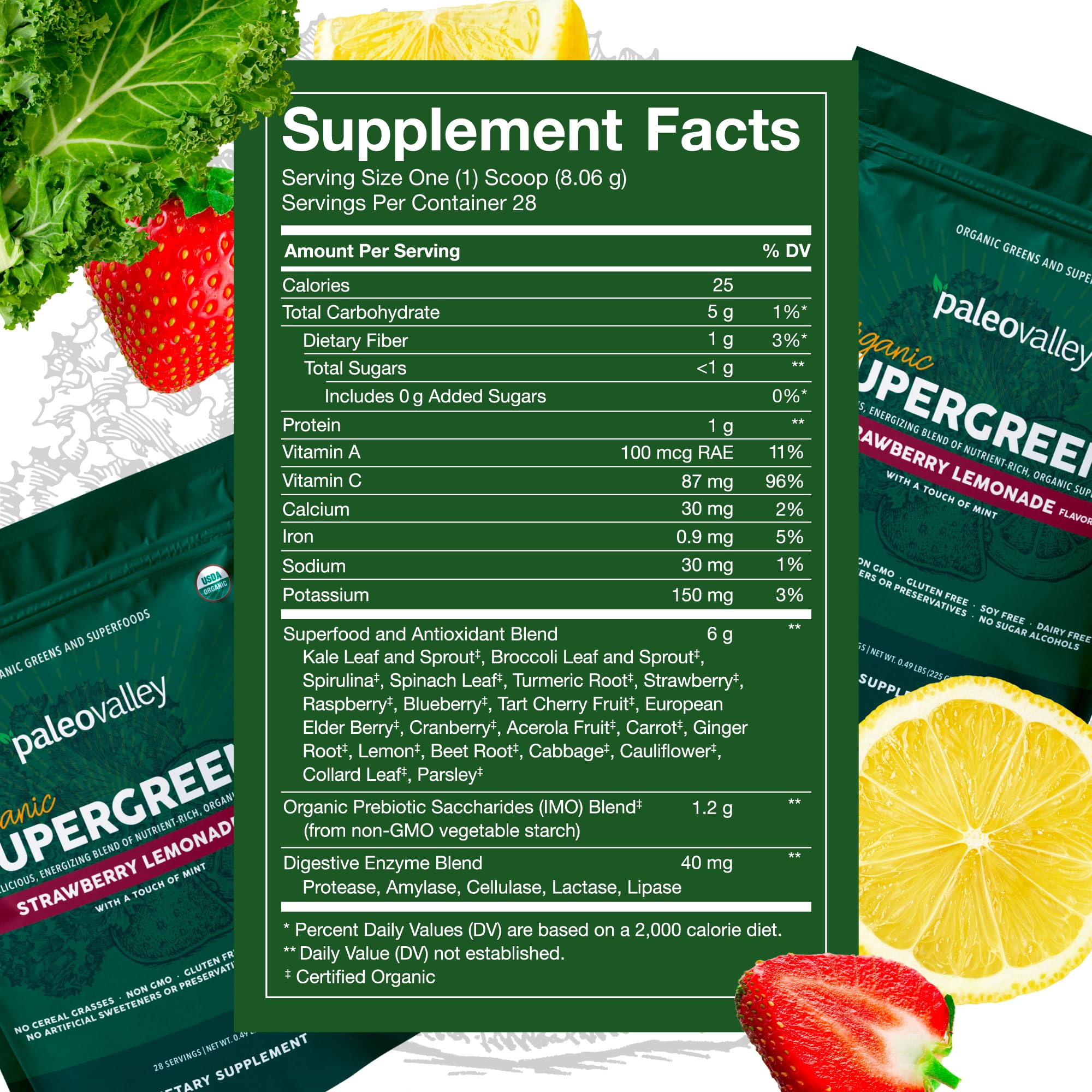 Paleovalley Organic Supergreens - Organic Greens Powder Superfood for Immune Support - Paleo Green Powder Blend - 28 Servings - 23 Superfoods - Gluten Free, No Cereal Grasses, Soy or Grain Paleovalley buy supplements canada