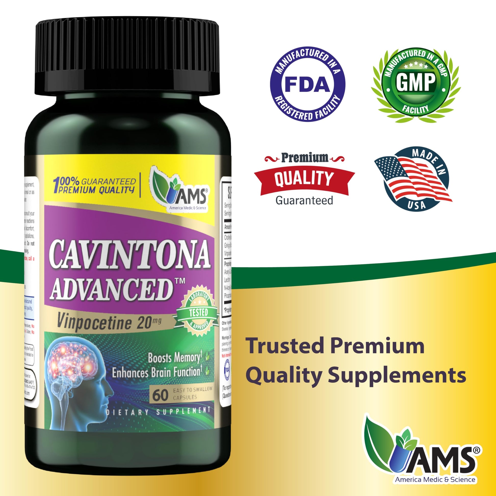 America Medic & Science Cavintona Advanced Supplement – Vinpocetine 20mg for Memory, Recall & Brain Health – Supports Cognitive Function, Focus, Mental Clarity & Blood Flow – 60 Capsules America Medic & Science buy supplements canada