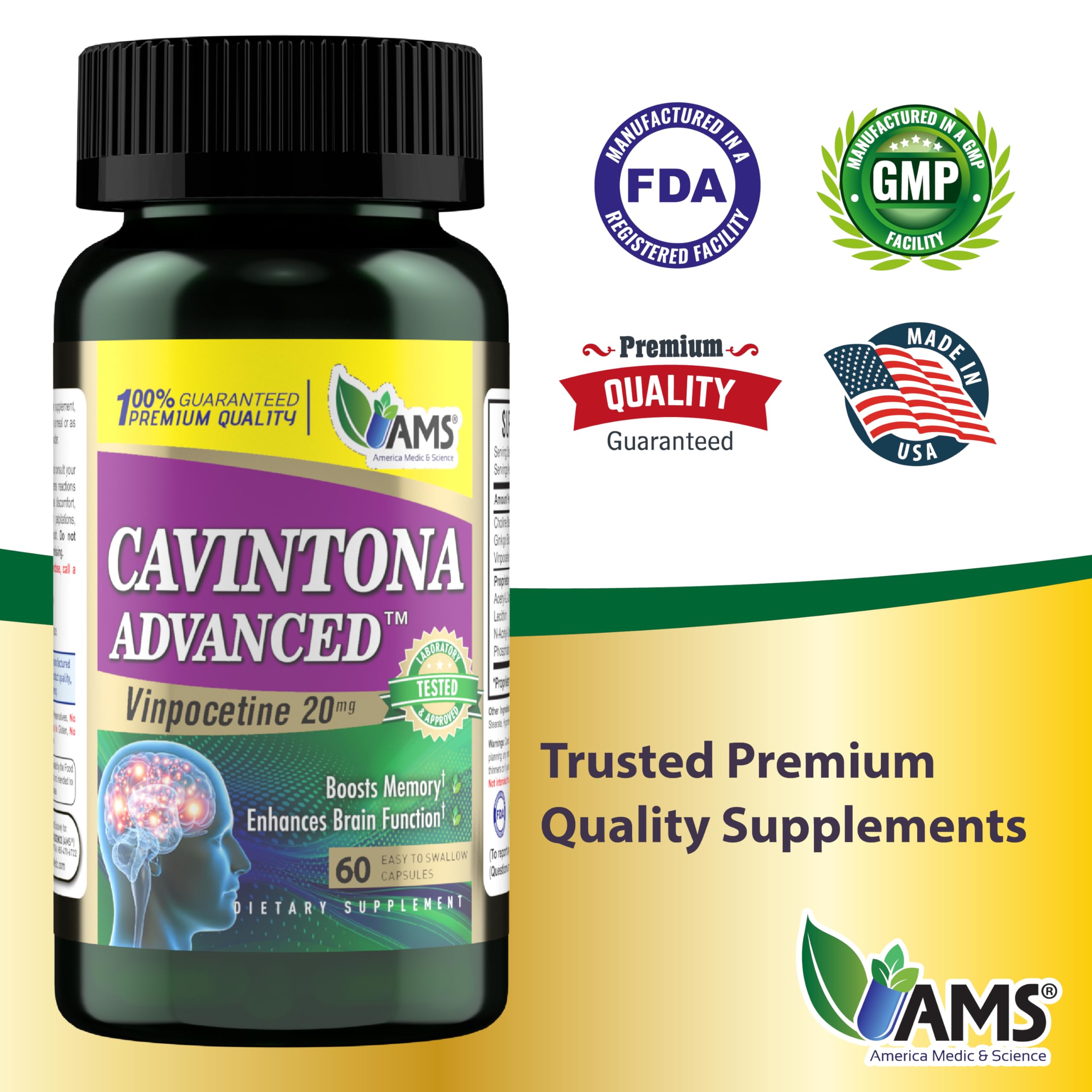 America Medic & Science Cavintona Advanced Supplement – Vinpocetine 20mg for Memory, Recall & Brain Health – Supports Cognitive Function, Focus, Mental Clarity & Blood Flow – 60 Capsules America Medic & Science buy supplements canada