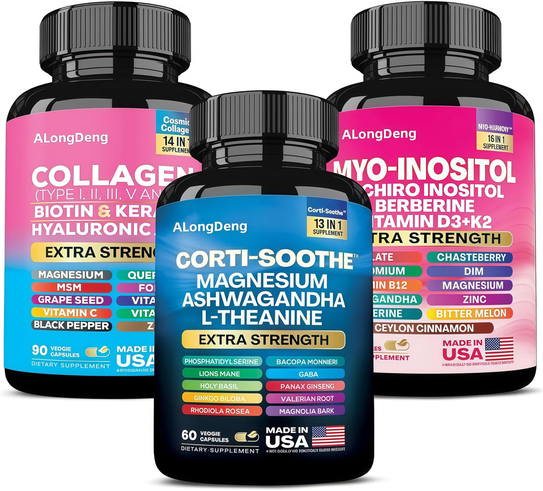 ALongDeng She Shines Set - Ultimate Women's All-in-One Supplement with Corti-Soothe, Myo-Inositol, Collagen & Extra Strength Ingredients ALongDeng buy supplements canada