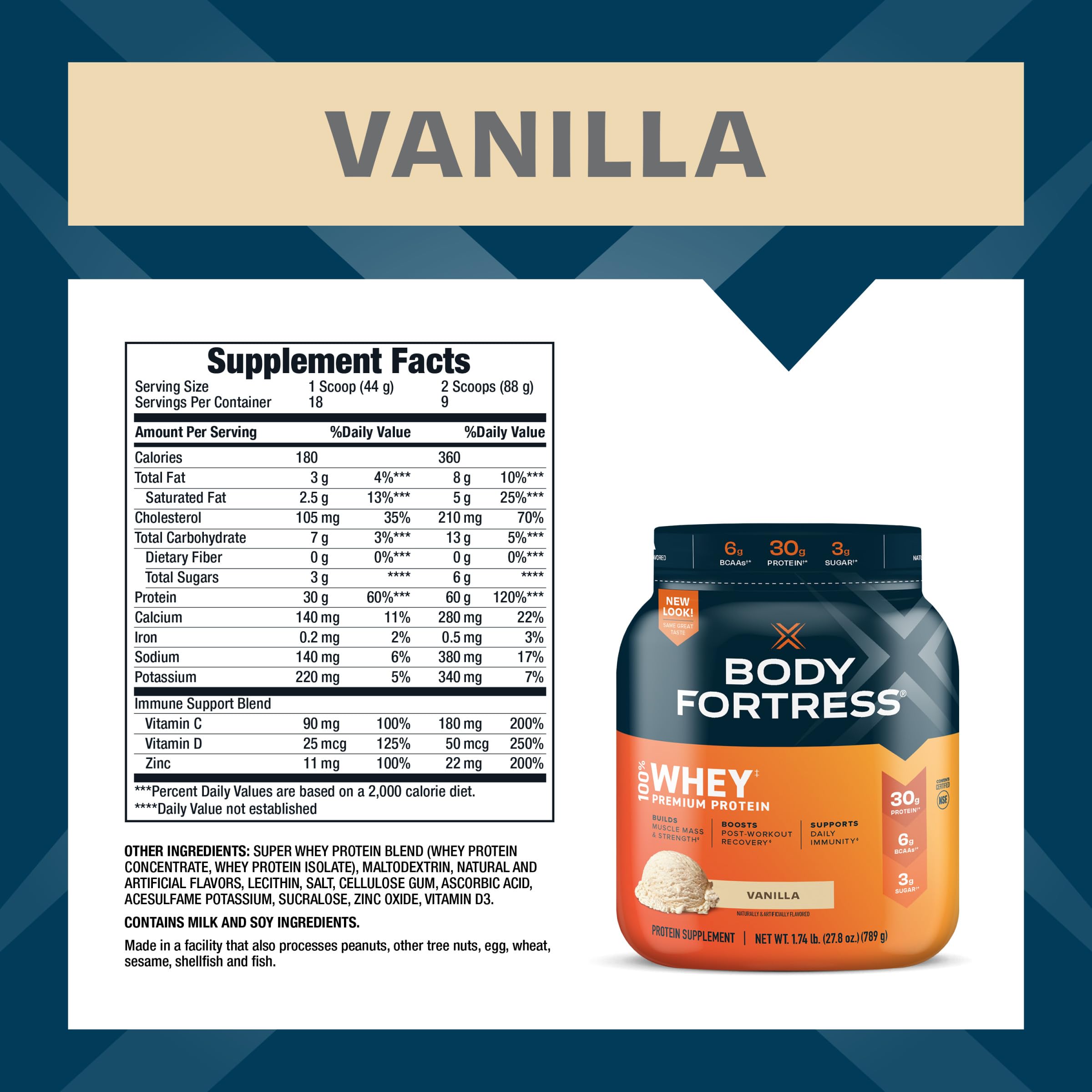 Body Fortress 100% Whey, Premium Protein Powder, Vanilla, 1.74lbs (Packaging May Vary) Body Fortress buy supplements canada