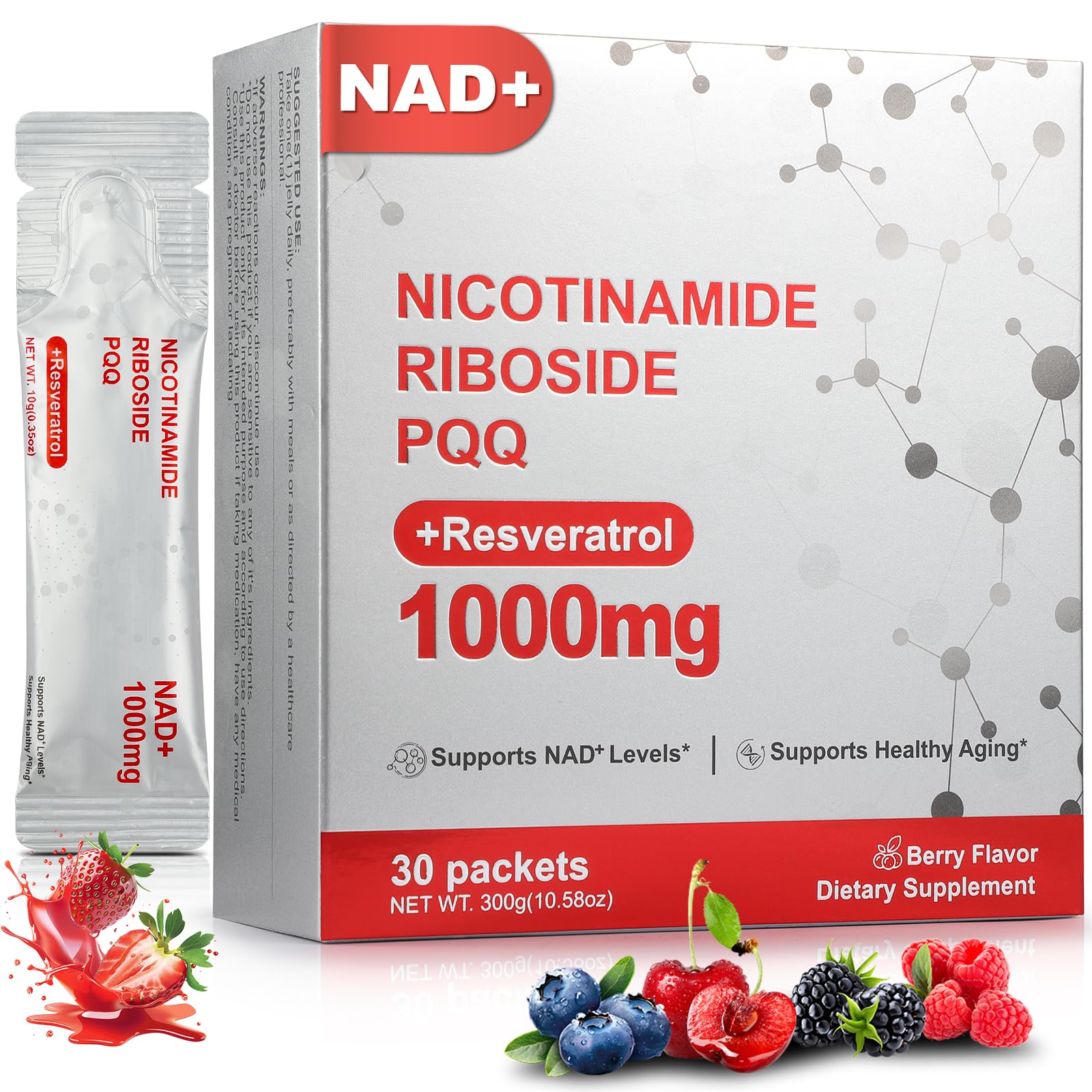 Zooone NAD+ Liquid Supplement 1000mg, Nicotinamide Riboside & Resveratrol, Extra Strength Berry Flavor Drink Mix for Energy, Focus & Anti-Aging -30 Pack Zooone buy supplements canada