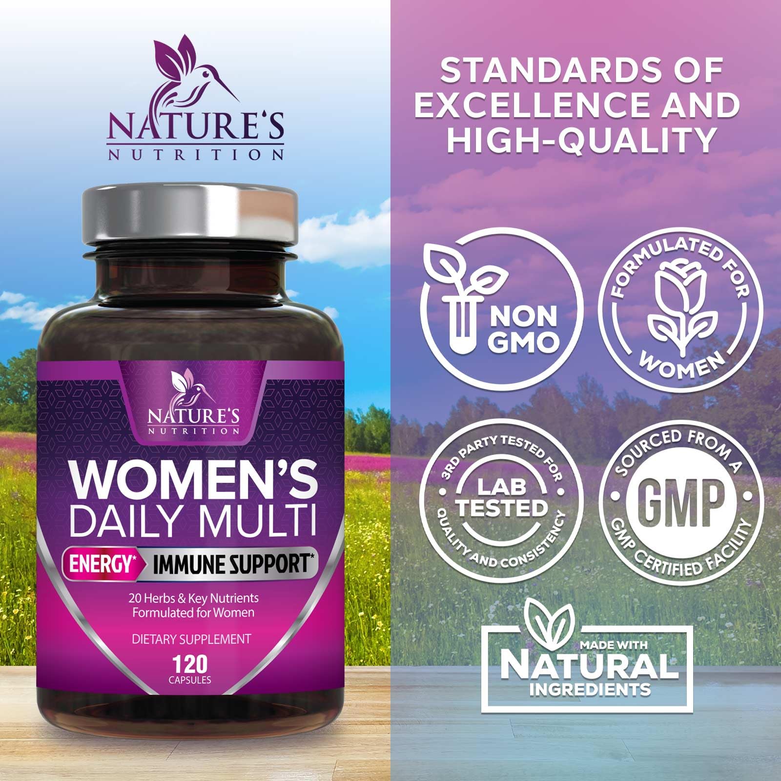Multivitamin for Women - with Vitamins A, C, D, E, B6, B12, Zinc, Calcium & Magnesium, Womens Daily Multi Vitamin Multimineral Supplement for Bone Health, Energy & Immune Support - 120 Capsules Nature's Nutrition buy supplements canada