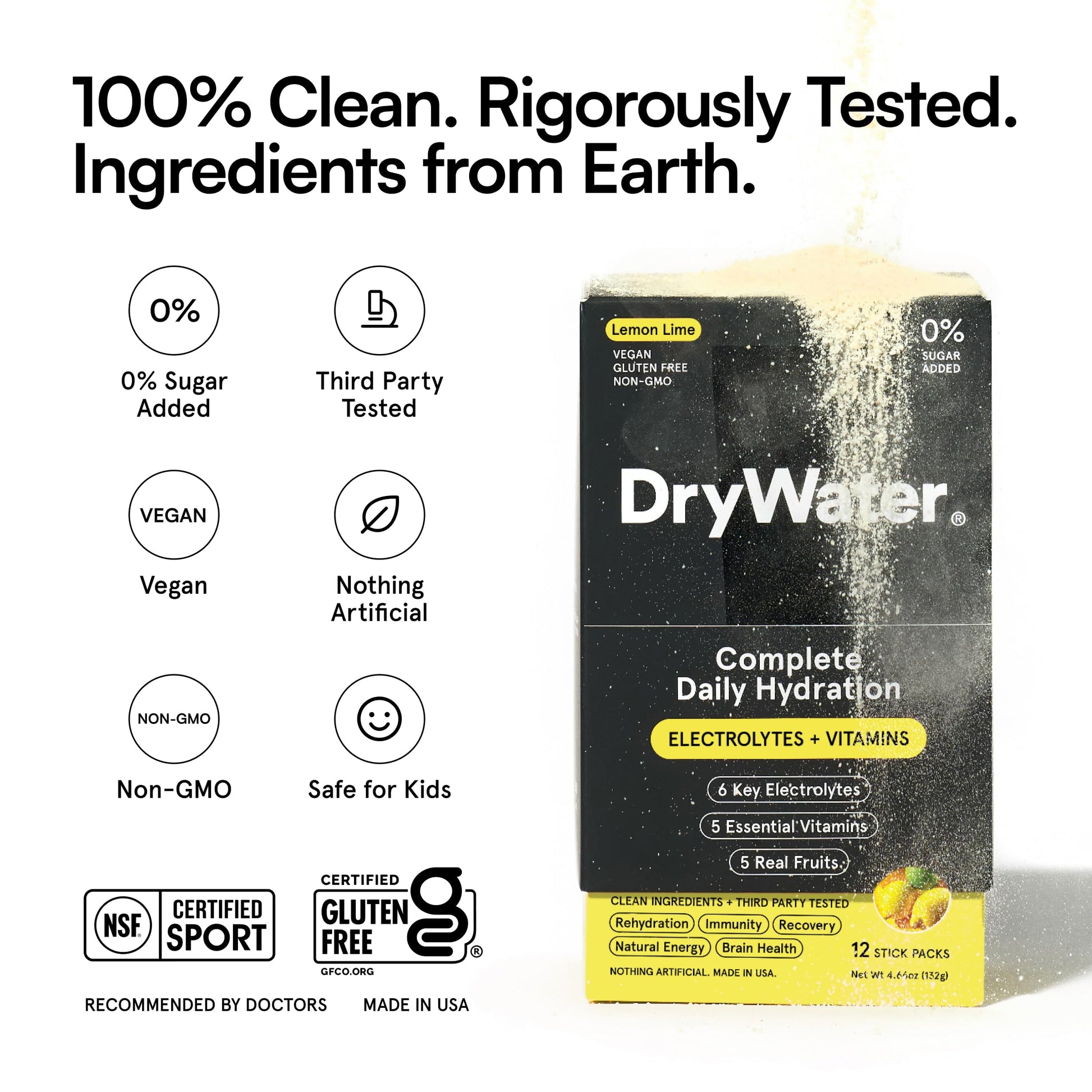 DryWater Electrolyte Powder Packets, Lemon Lime - Hydration Packets Drink Mix with Zero Added Sugar for Rehydration & Energy - 6 Key Electrolytes DryWater buy supplements canada