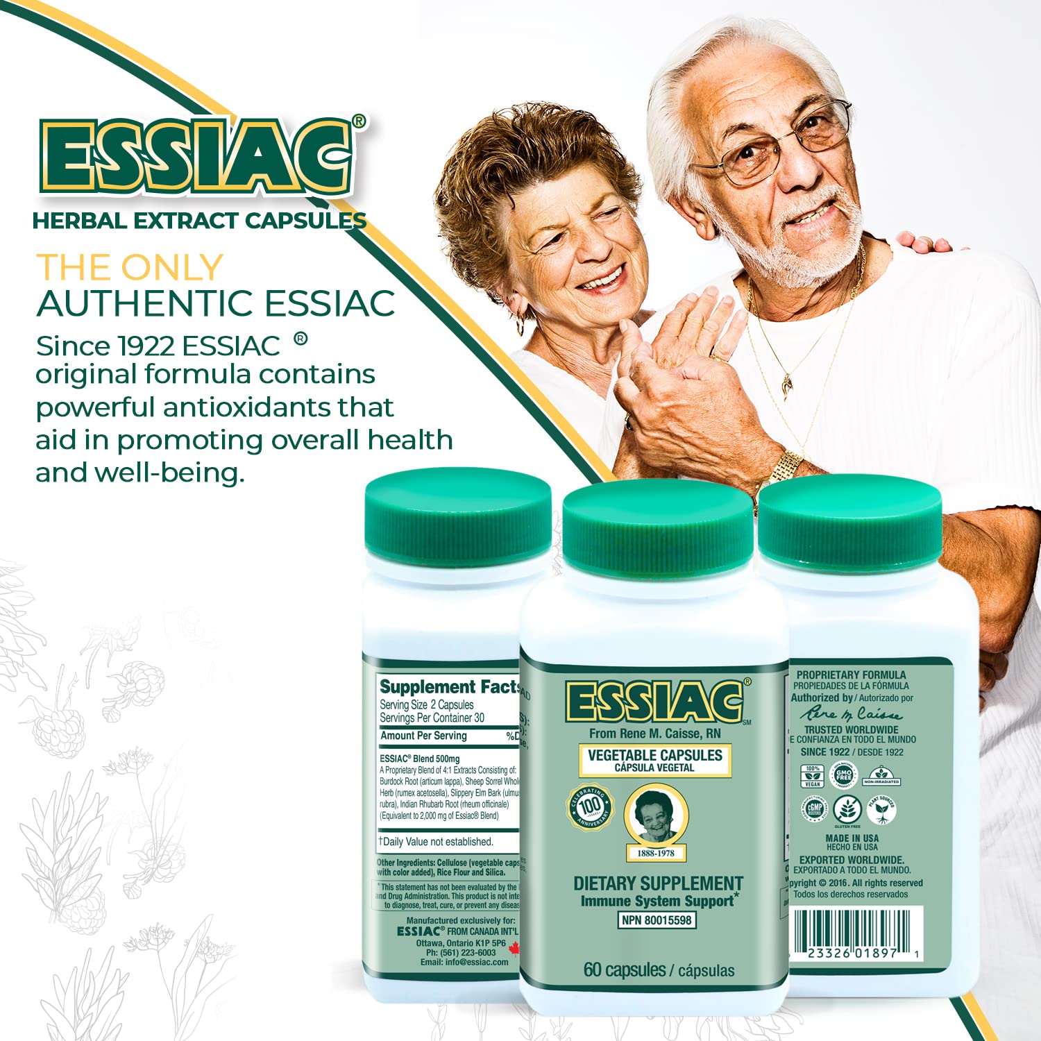 ESSIAC Tea All-Natural Herbal Extract Capsules – 60 Capsules | Powerful Antioxidant Blend to Help Promote Overall Health & Well-Being | Original Formula Since 1922 Essiac buy supplements canada