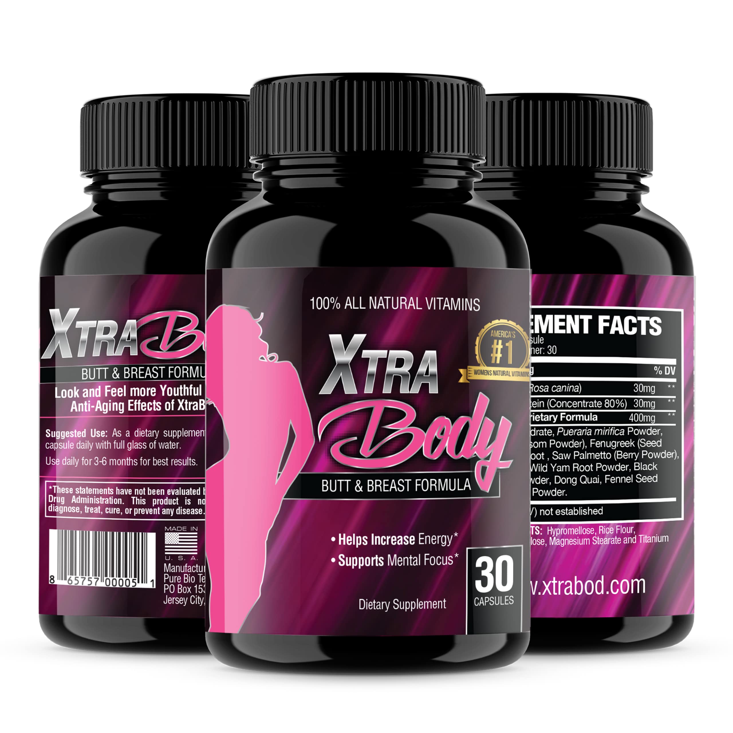 XtraBody Butt Enhancement and Breast Enlargement Supplement - Estrogen Enhancer - Increases Butt & Breast Size, Reduces Menstrual Symptoms & Provides an Extra Boost of Energy (1 Bottle=30 Capsules) Xtra Body buy supplements canada