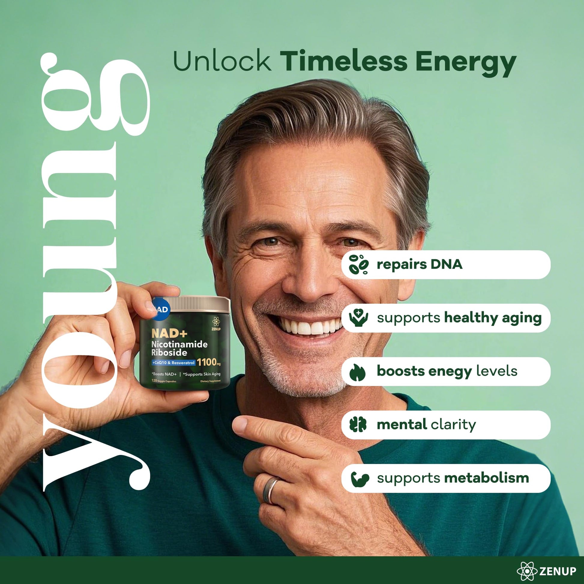 ZenUP NAD+ Supplement | 1100mg Liposomal Nicotinamide Riboside with Resveratrol & Quercetin | Anti-Aging, Cellular Energy, Mental Focus | 120 Caps ZenUP buy supplements canada