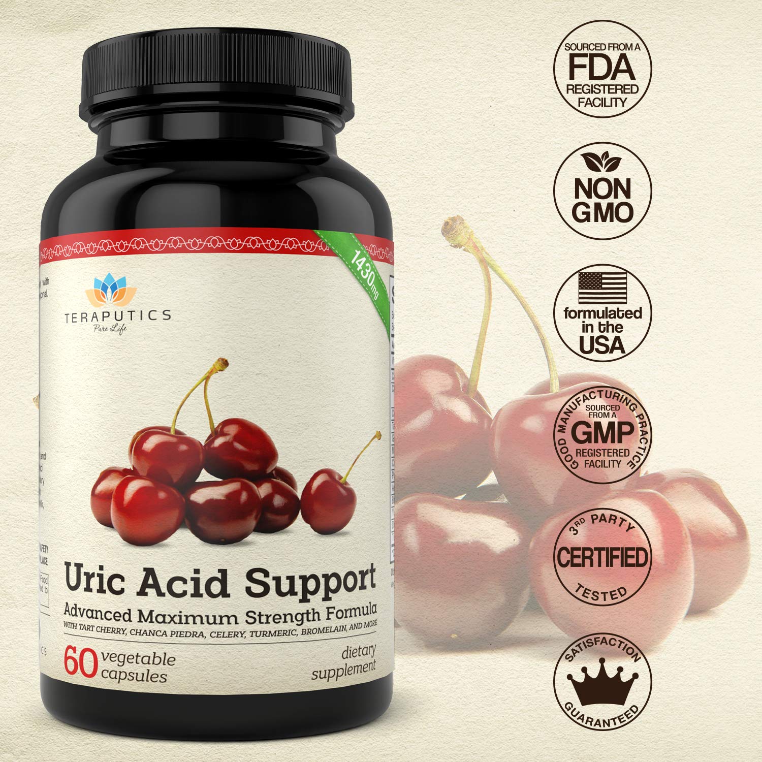 Uric Acid Support Formula | Advanced Uric Acid Cleanse & Kidney Support Supplement - Includes Tart Cherry Concentrate, Celery Seed Extract + 12 More High Potency Ingredients, 60 Veggie Capsules Teraputics buy supplements canada