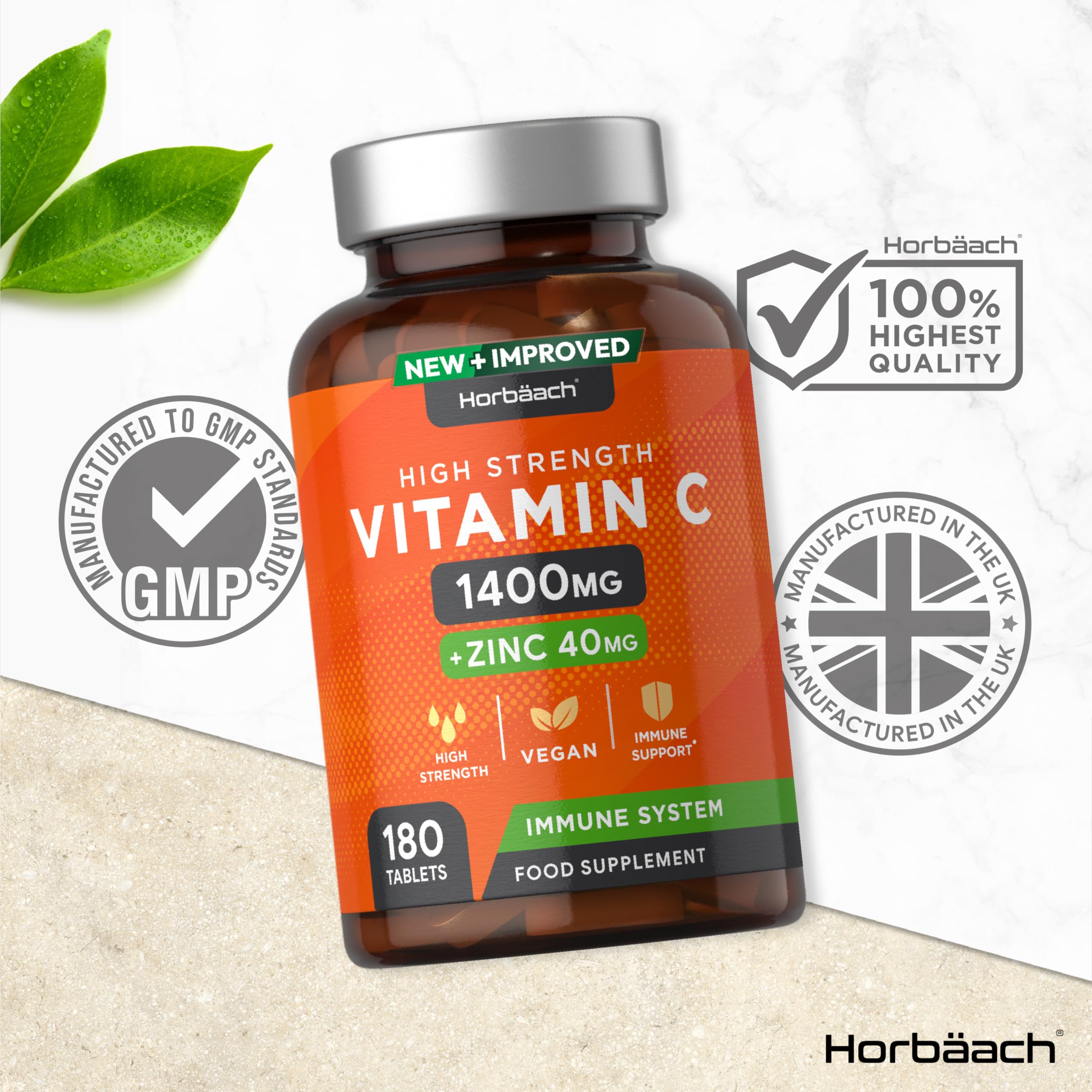 Vitamin C and Zinc | 180 Vegan Tablets | High Strength Vitamin C 1400mg and Zinc 40mg Horbäach buy supplements canada