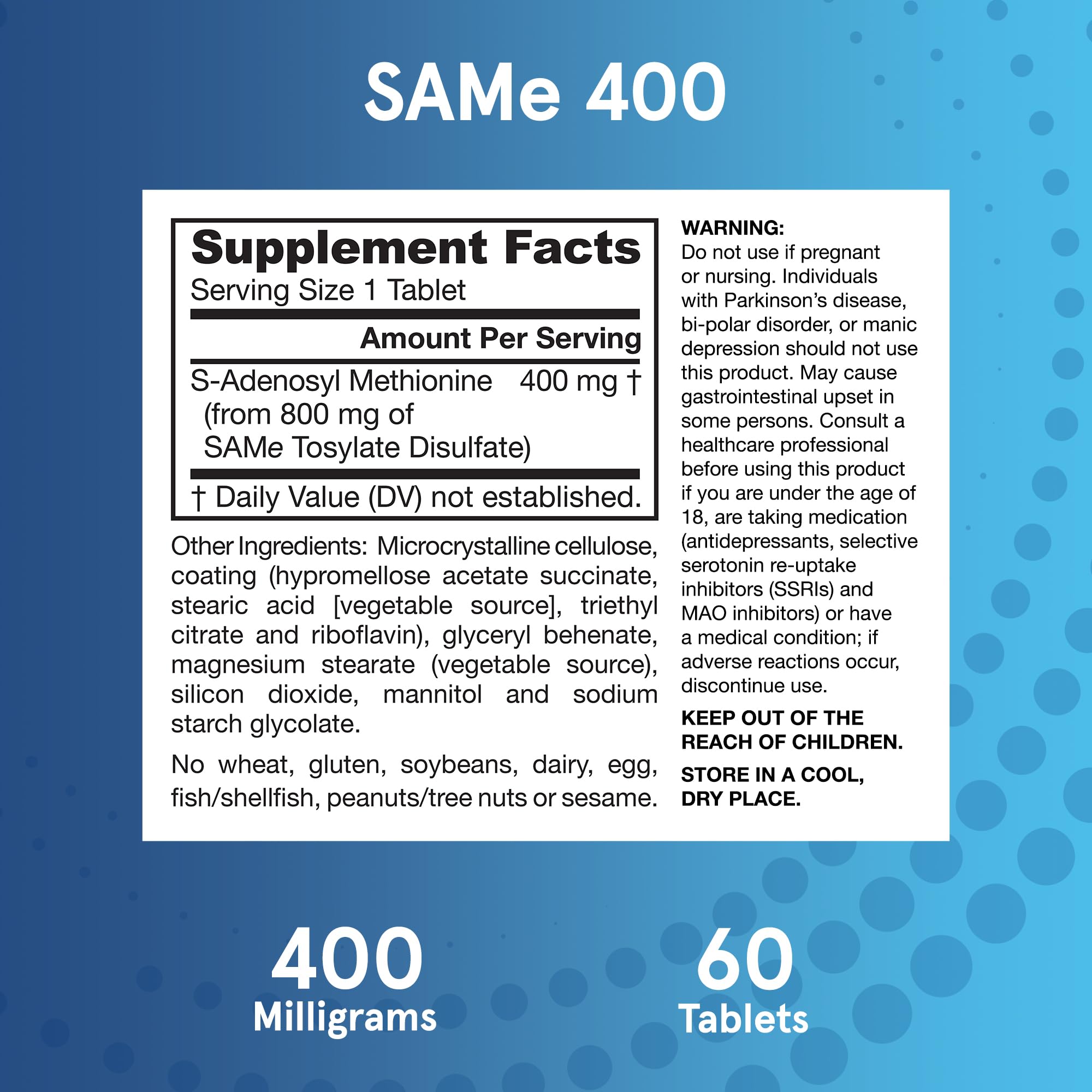 Jarrow Formulas SAMe Supplement 400 mg - 60 Tablets - High Concentration of Active S,S Form - Supports Joint Health, Liver Function, Brain Metabolism, Balanced Mood & Antioxidant Defense - 60 Servings Jarrow Formulas buy supplements canada