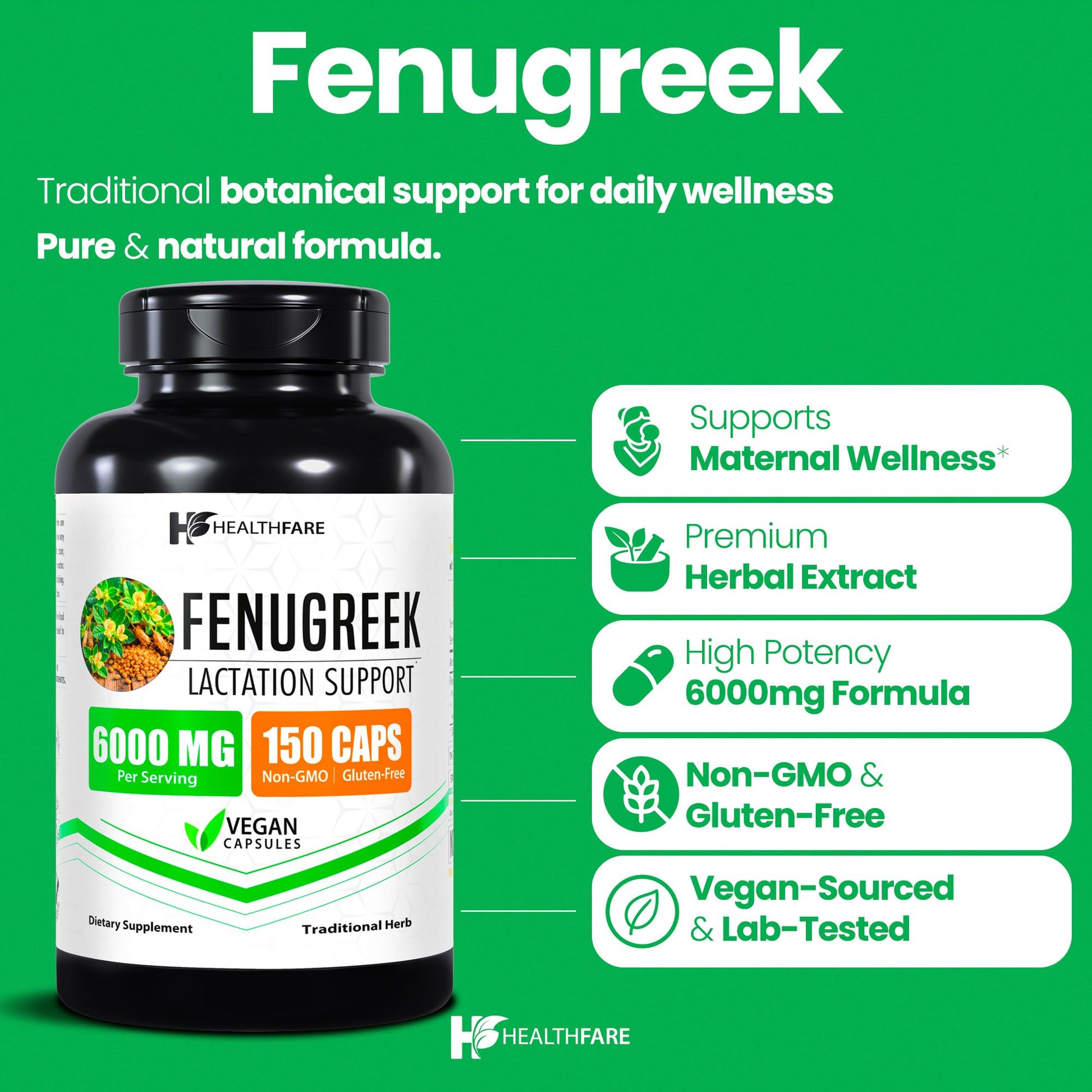Healthfare Fenugreek Seed Extract 6000mg | 150 Vegan Capsules | Concentrated Herbal Supplement | Non-GMO, Gluten-Free | Made in USA Healthfare buy supplements canada