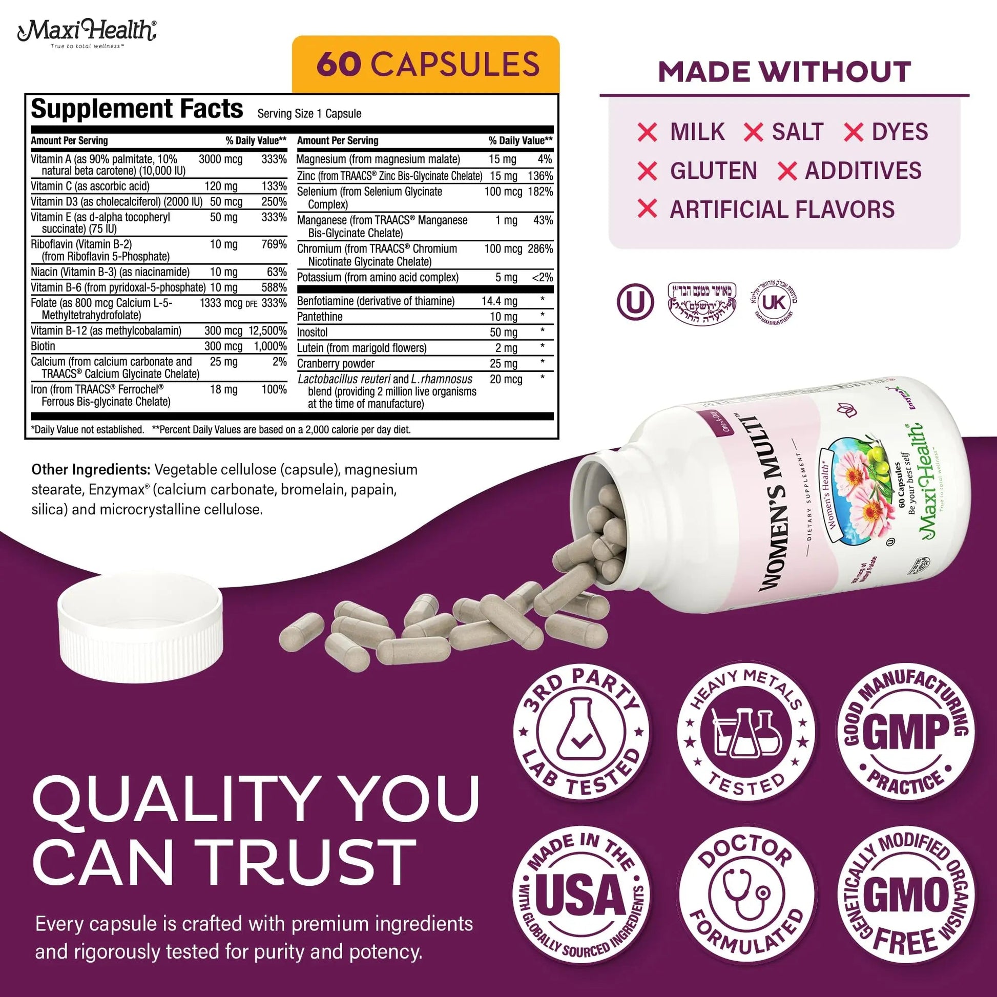 Womens Multivitamin – Methylated Multivitamin for Women with 23 Key Vitamins C, D, B6, B12, Calcium, Probiotics, Biotin & More Maxi Health buy supplements canada