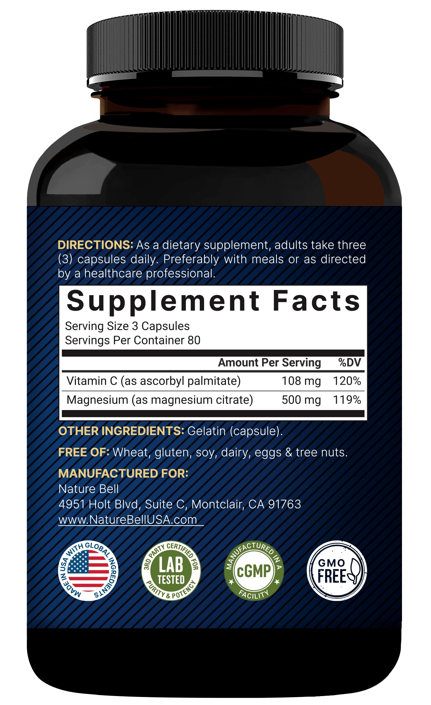 NatureBell Pure Magnesium Citrate 500mg per 3 Capsules Serving Size, 240 Capsules per Bottle NatureBell buy supplements canada