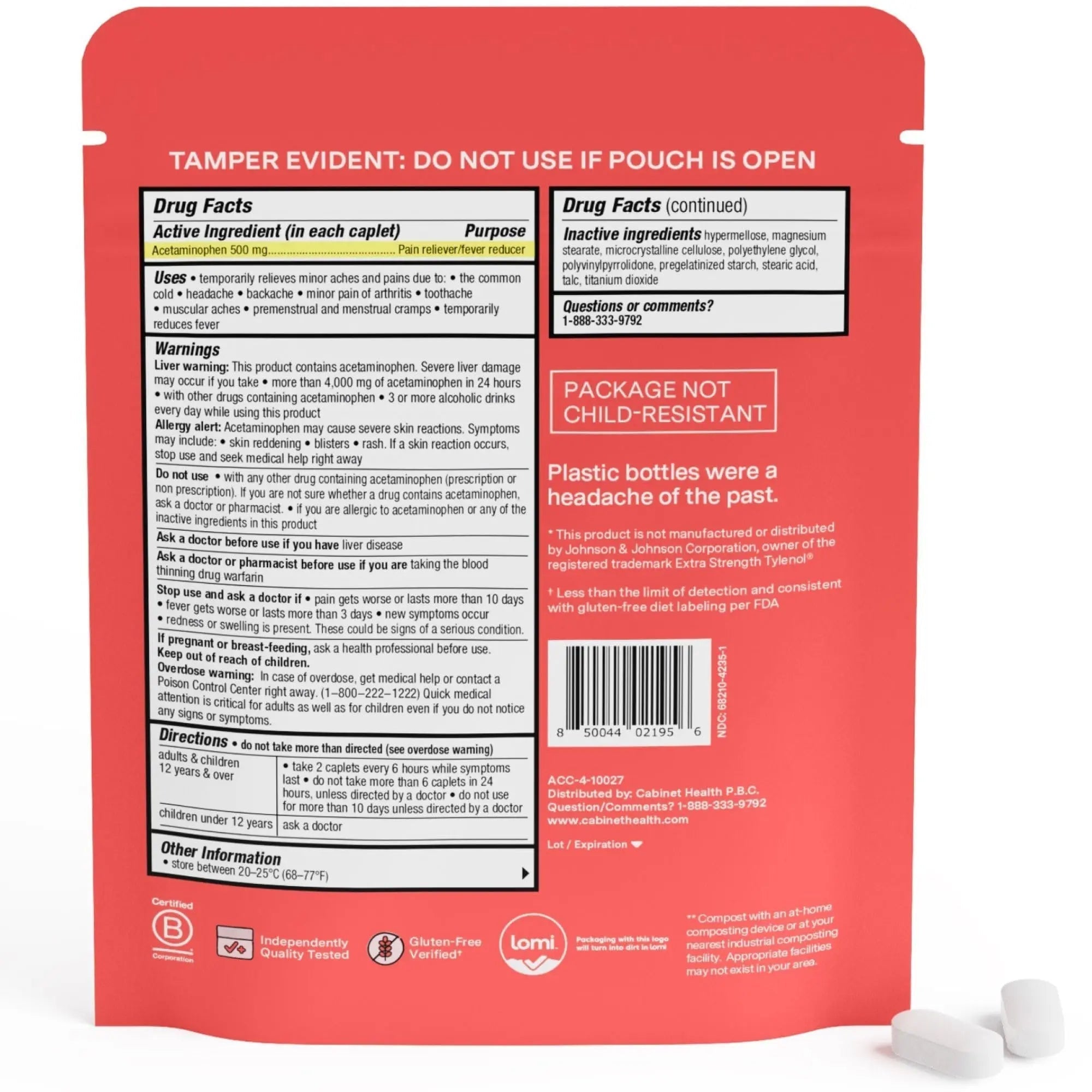 Cabinet: 500mg Acetaminophen for Headache Relief, Toothaches, Sore Throat, and Fever Reducer, 120 Tablets (Refill Pouch) Cabinet: buy supplements canada