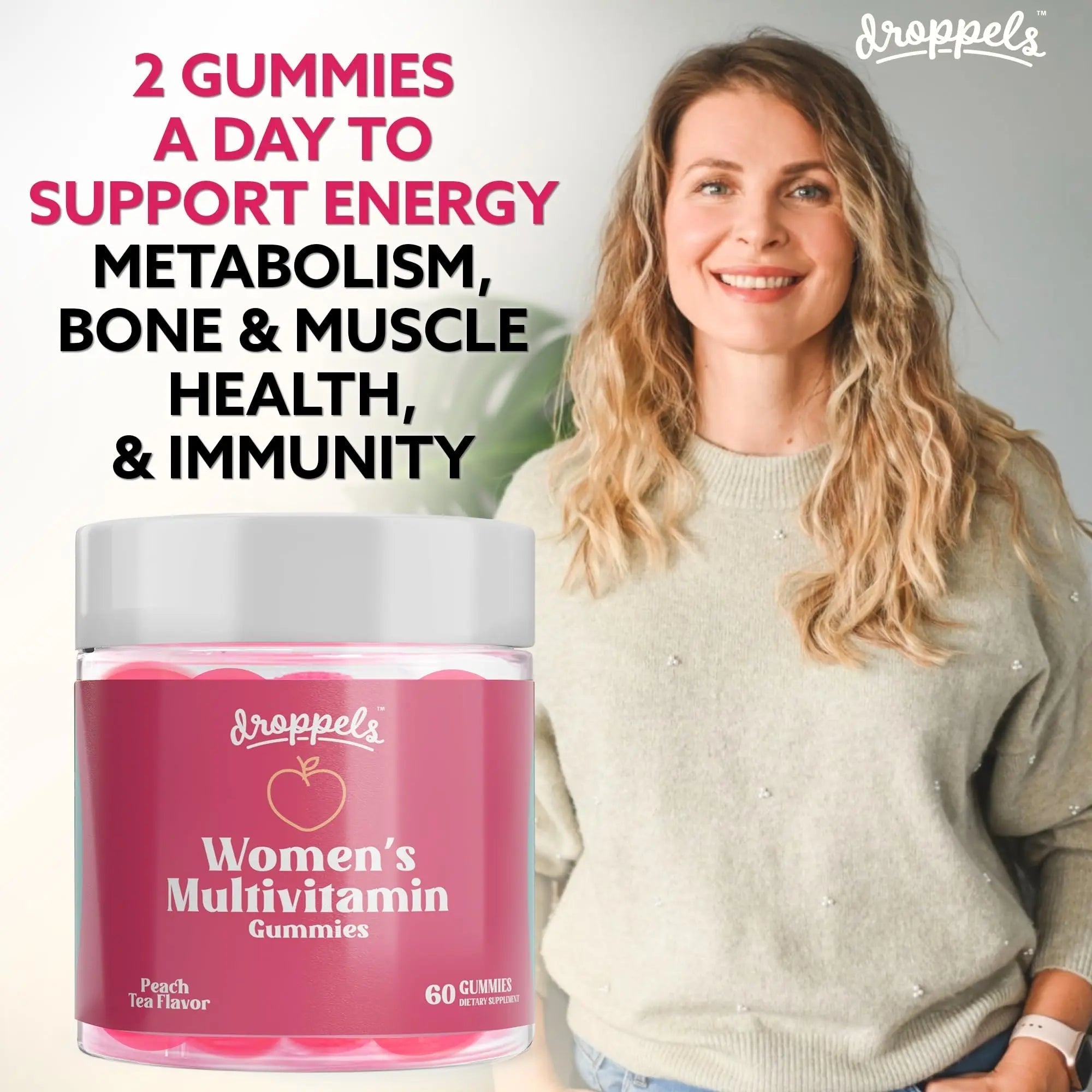 Droppels Women's Multivitamin Gummies with Folic Acid, Vitamins A, D, C, E, K, B6, B12, Biotin & More | Vegan, Non-GMO & Pectin-Based Daily Vitamins for Women | Droppels buy supplements canada