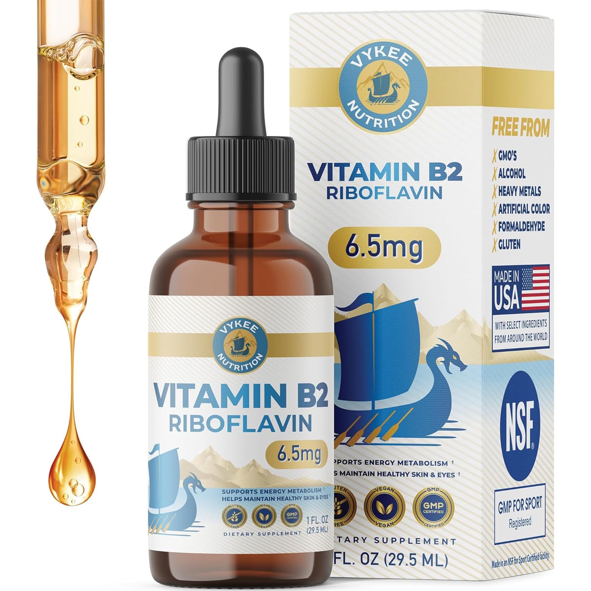 Vykee Nutrition Vitamin B2 Riboflavin Drops - Liquid B2 Supplement for Energy Metabolism, Cellular Function and Vision Support - Vegan, Non-GMO, Gluten-Free Vykee Nutrition buy supplements canada
