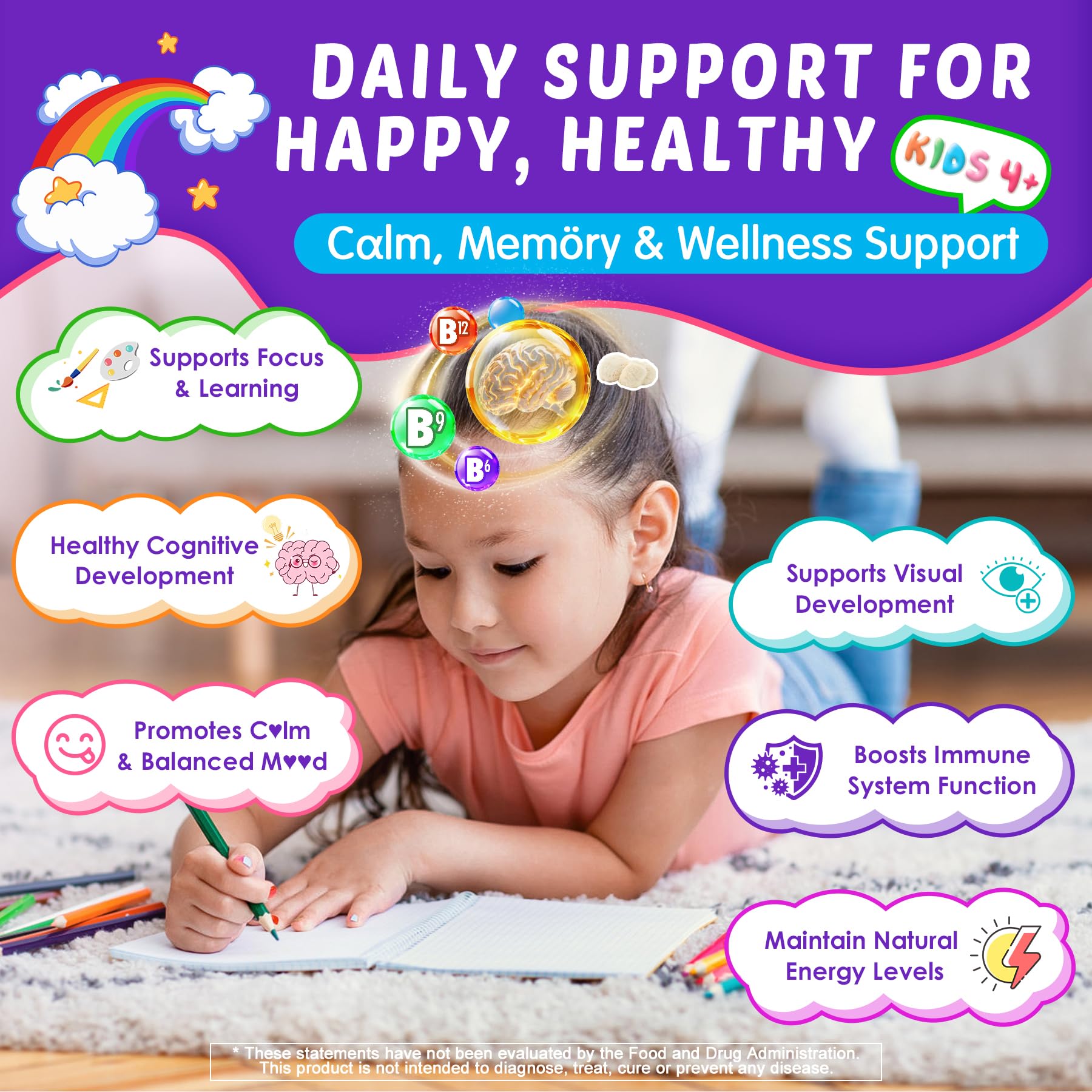 Kids Brain Gummies with Lion's Mane Mushroom, Methyl B6, B9, B12, Supper Greens, Lutein, Brain Booster Supplement for Focus & Attention, Cognitive Function, Vision & Energy, Sugar Free, Vegan 2 Pack Nextdia buy supplements canada