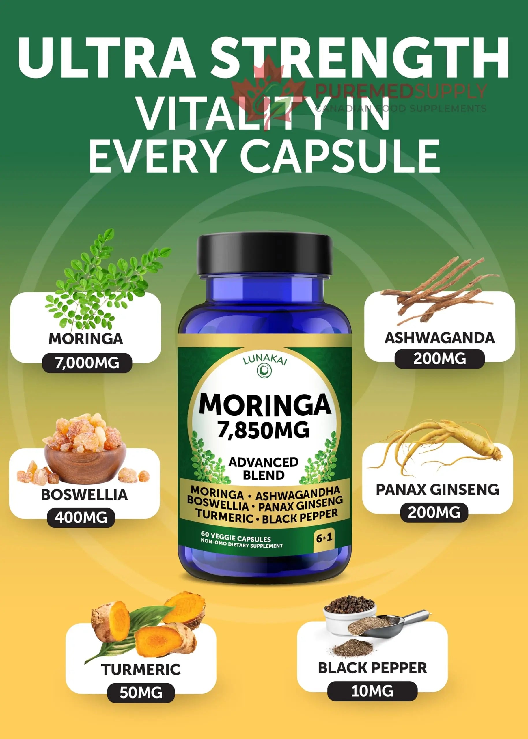 Lunakai USA Made Moringa & Sea Moss Capsules Bundle – 6-in-1 & 16-in-1 Advanced Blends – 60 Non-GMO Veggie Capsules Each Lunakai buy supplements canada