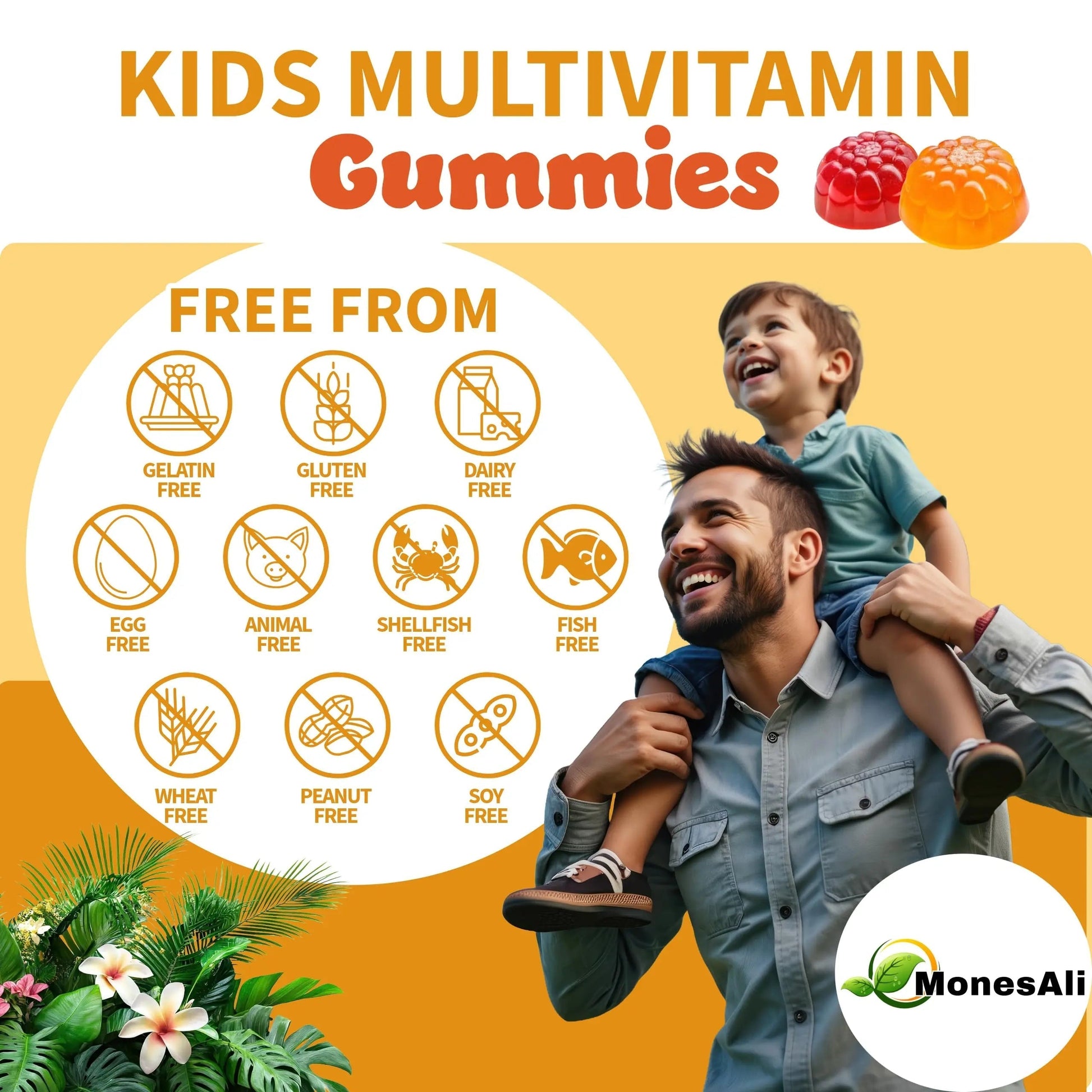 MonesAli Kids Multivitamin Gummies with Iron & Probiotics – Vegan, Gelatin-Free, Halal, Orange & Strawberry Flavors, 90 Count MonesAli buy supplements canada