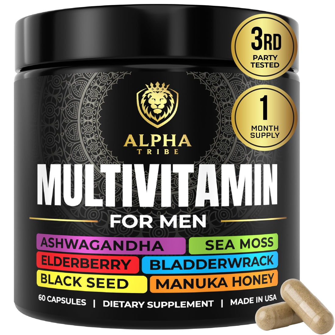 Alpha Tribe Multivitamin for Men with Seamoss Black Seed Oil Ashwagandha Burdock Root, Turmeric Bladderwrack, Vitamin C, Elderberry, Manuka, Yellow Dock | Daily Men's Vitamins and Minerals Supplement Alpha Tribe buy supplements canada