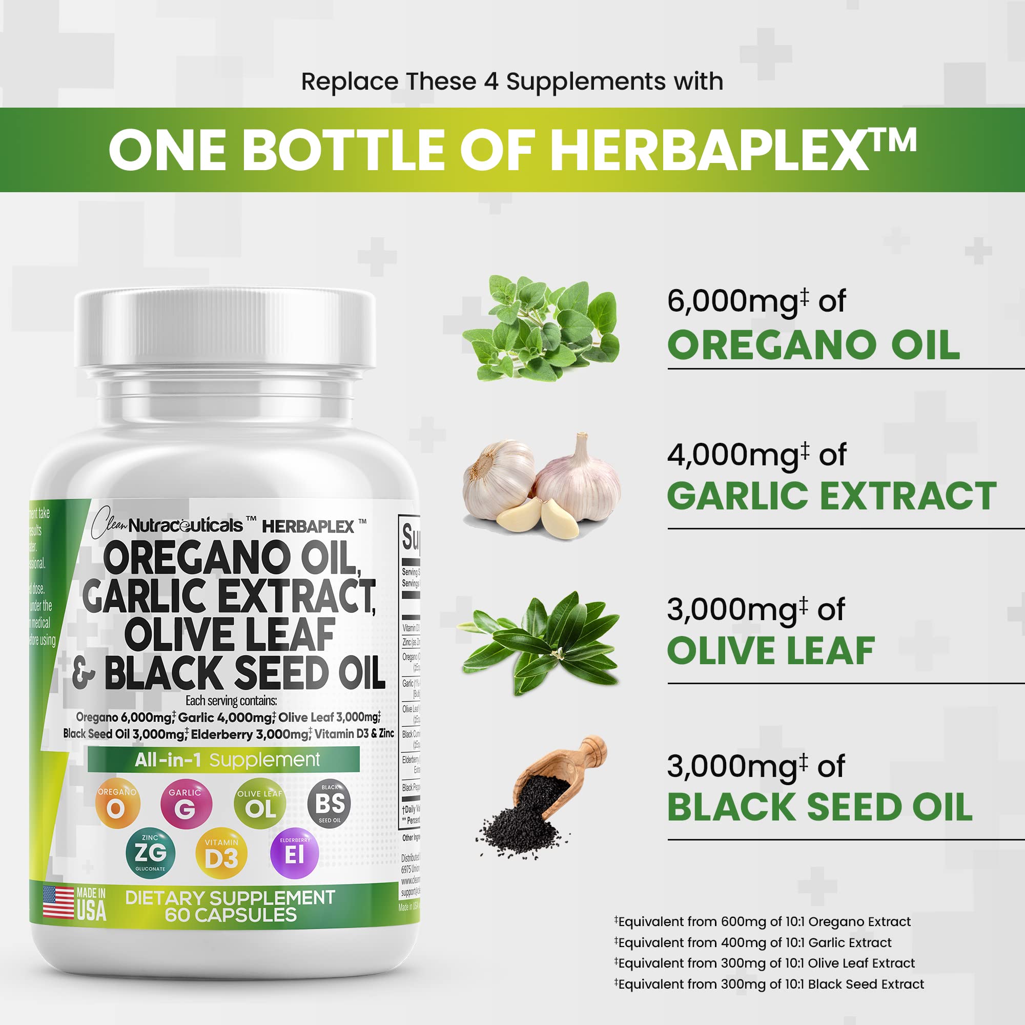 Oregano Oil 6000mg Garlic Extract 4000mg Olive Leaf 3000mg Black Seed Clean Nutraceuticals buy supplements canada