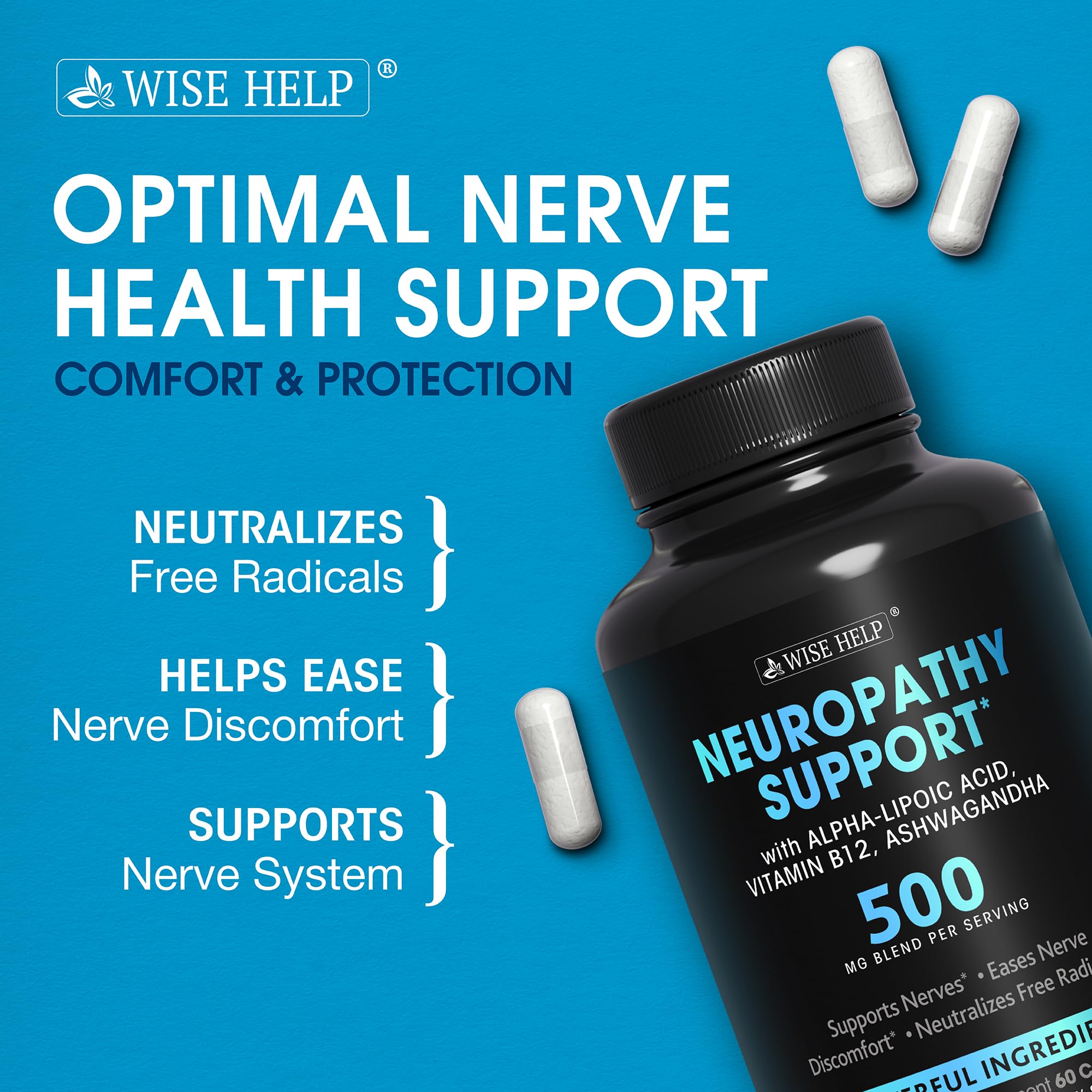 Neuropathy Support Natural Nerve Discomfort Relief - Made in USA - Nerve Antioxidant for Trigeminal Neuralgia, Diabetic & Peripheral Neuropathy - Hands, Neck, Feet & Toes Treatment Formula - Pack of 2 WISEHELP buy supplements canada